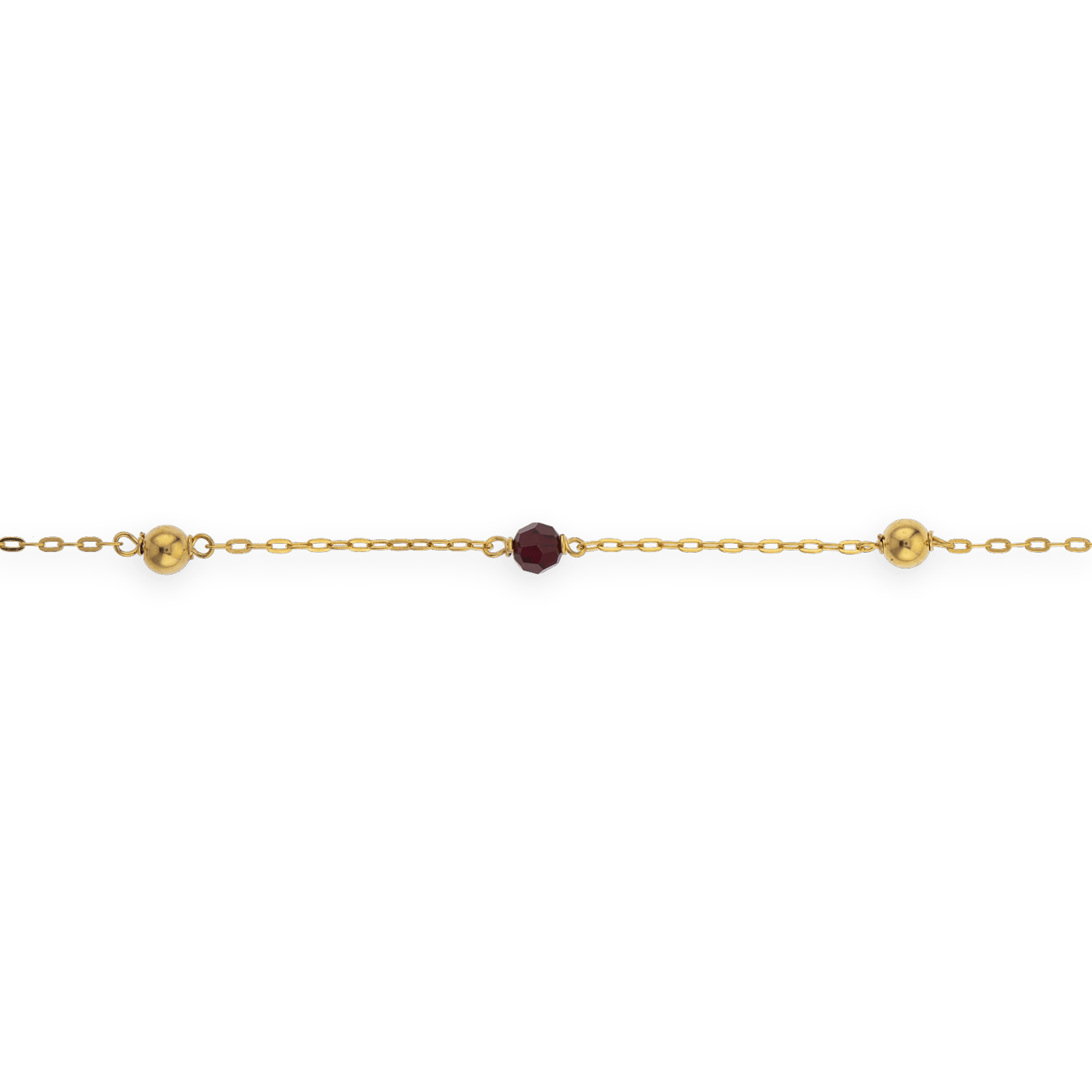 Bracelet Or375 Chaîne Maille Forçat Grain D'or Cristal Grenat