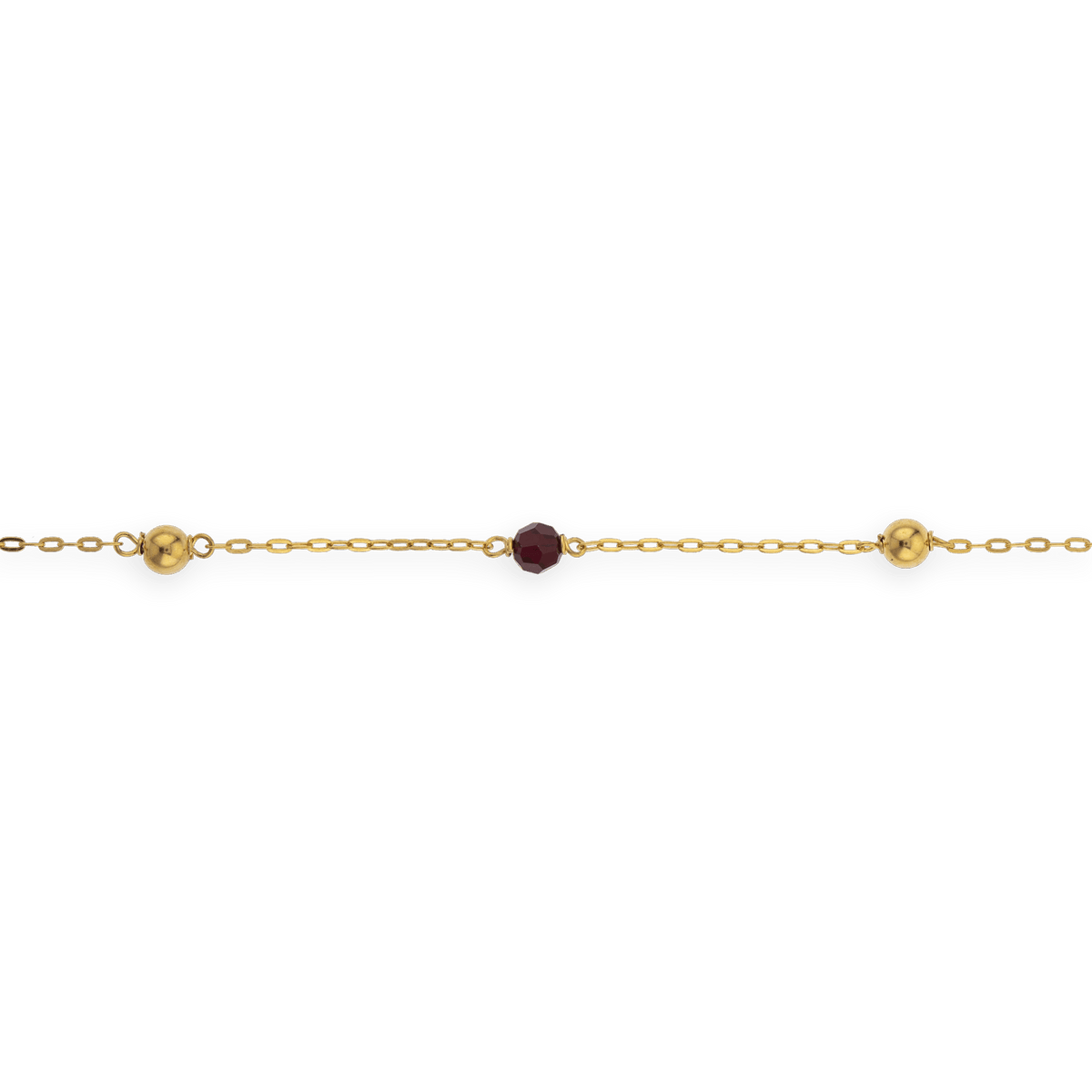 Bracelet Or 375 Chaîne Forçat Boules 3mm Cristal Grenat 3mm 18cm