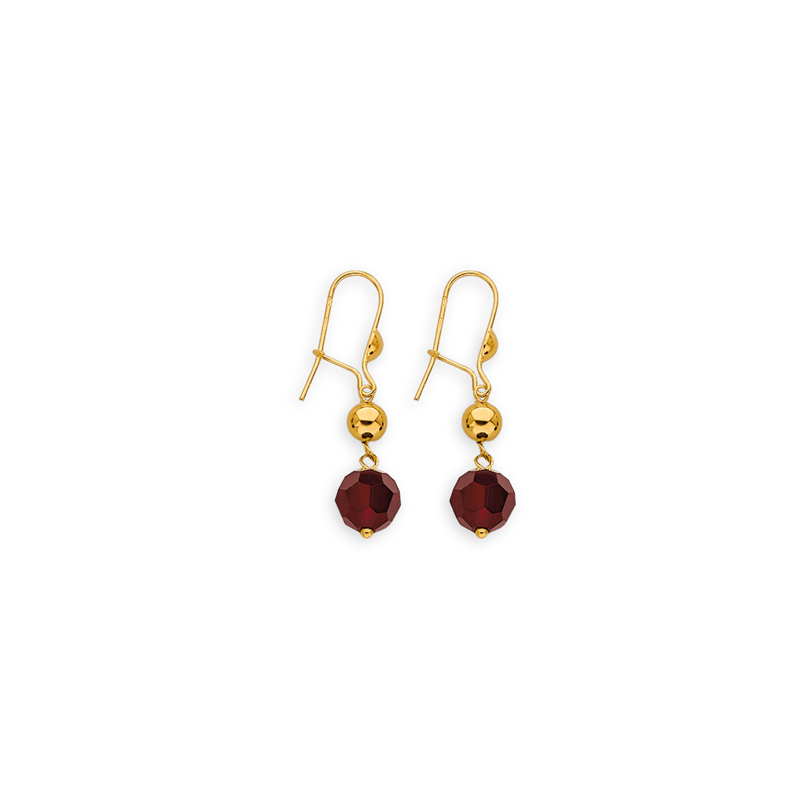 Boucles d'oreilles or 375 avec cristal grenat et grain d'or.