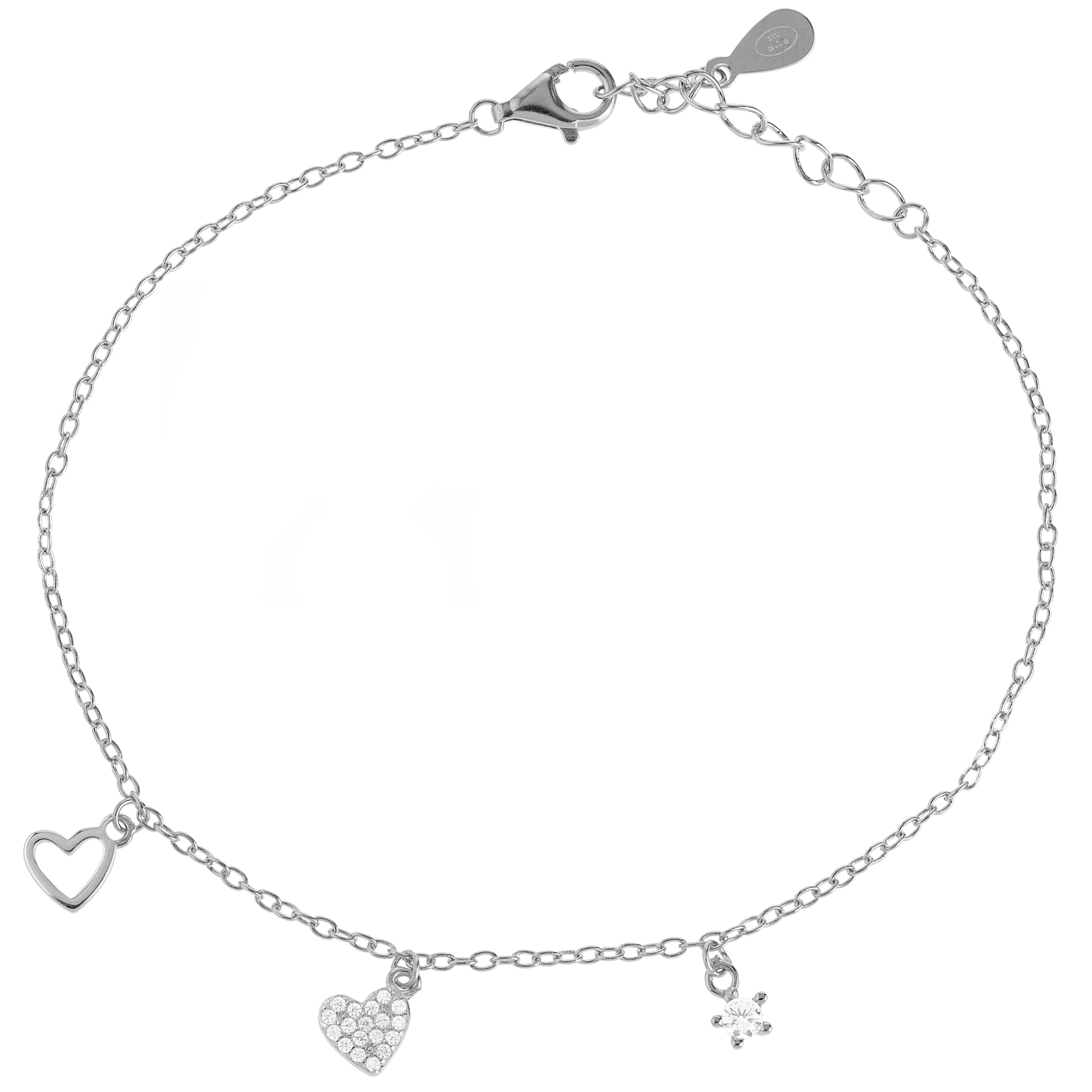 Bracelet Argent breloques Oxyde de Zirconium 17 plus 3 centimètres