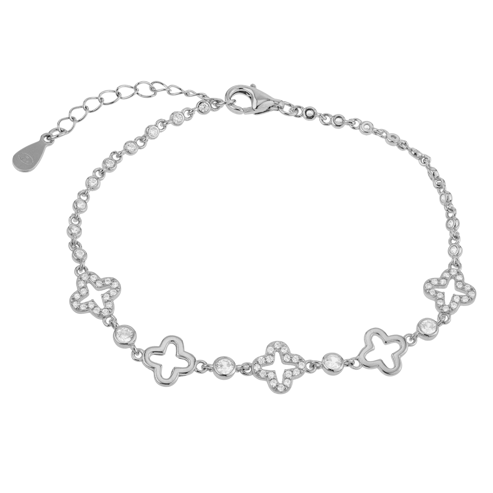 bracelet argent fleur sertie oxyde de zirconium plus de zirconium sertie serti clos 17 plus 3 mm