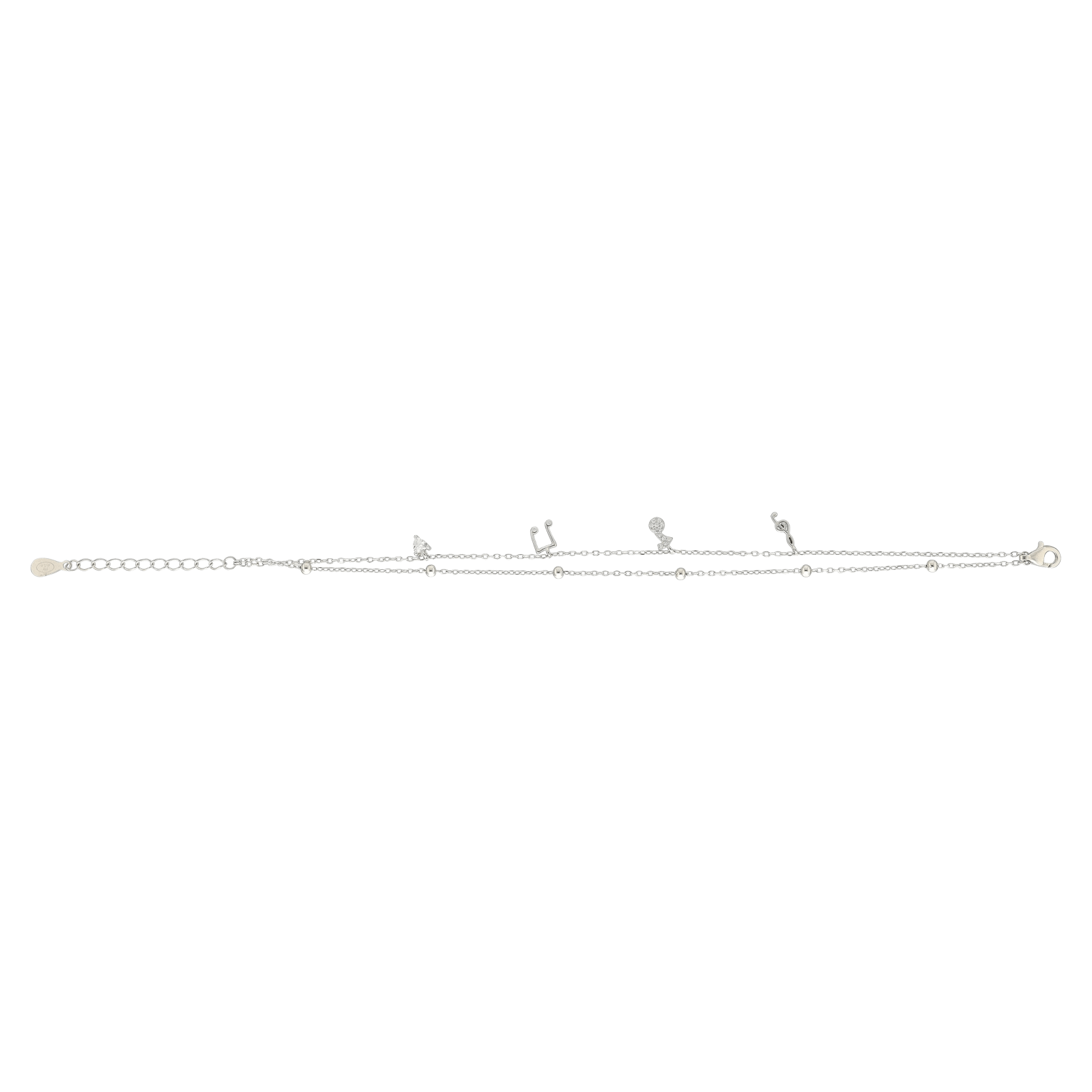 Bracelet Argent double chaîne boule plus note 17 plus 3 centimètres