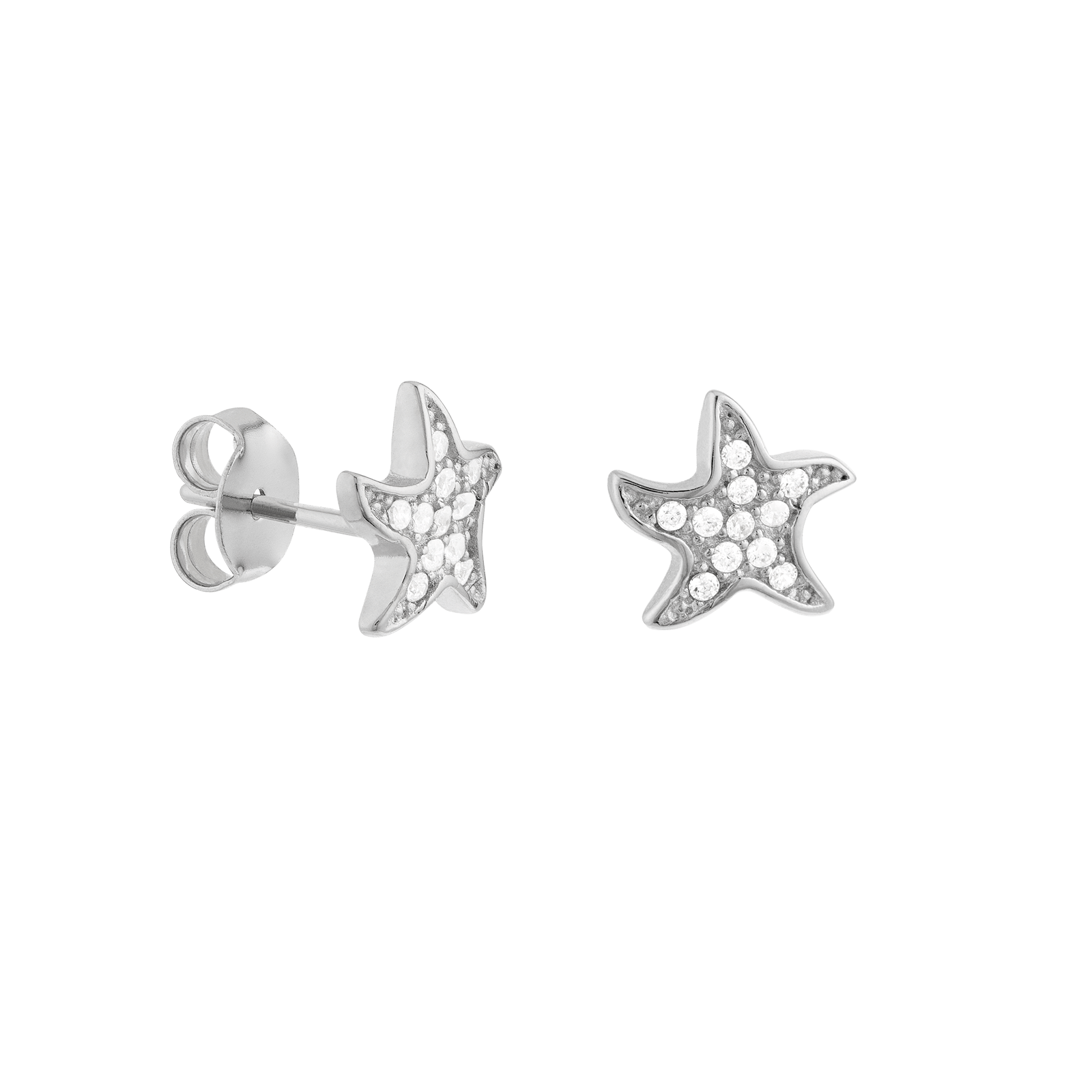Boucles d'Oreilles puce Argent étoile de mer sertie Oxyde de Zirconium