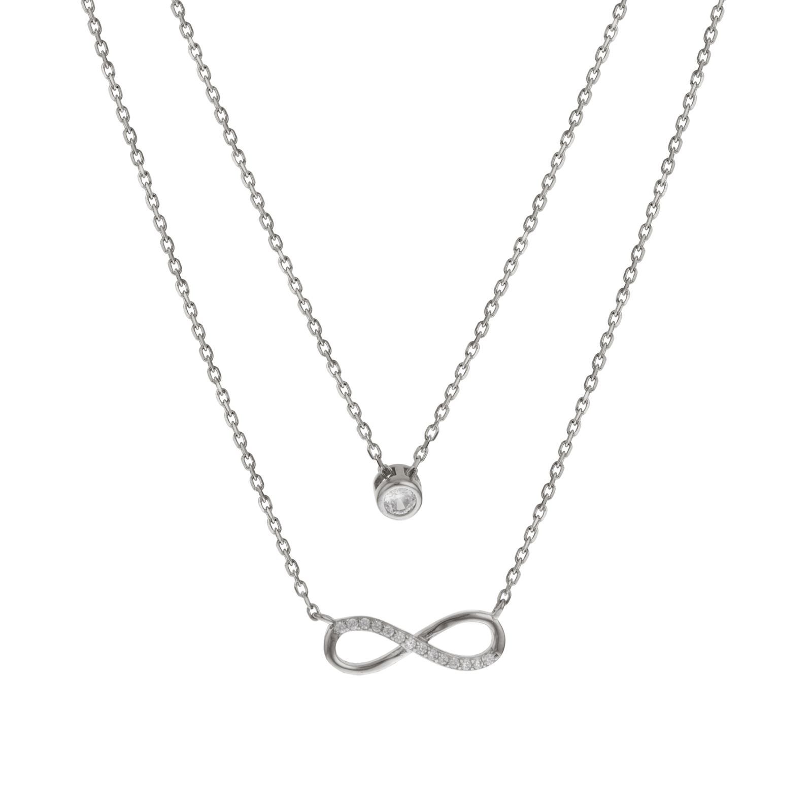 argent double chaîne infini sertie et oxyde de zirconium clos 42 plus 3 mm