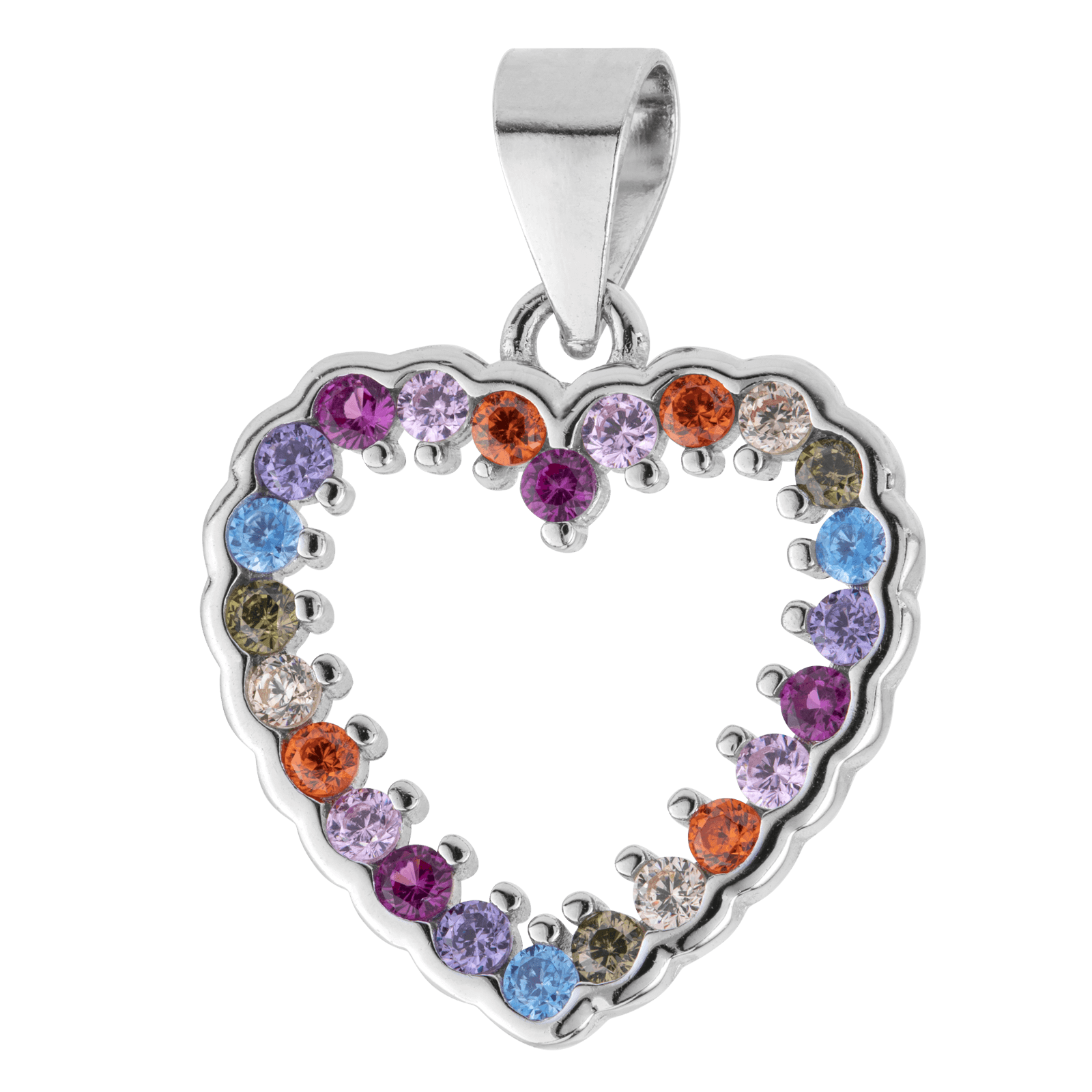 Pendentif Argent coeur pierres arc en ciel