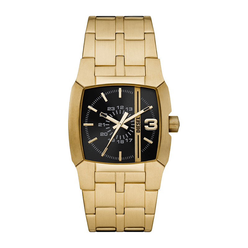 Montre Homme Diesel Cliffhanger Boîtier Rectangulaire Acier Doré 36mm, Cadran Noir –DZ2151
