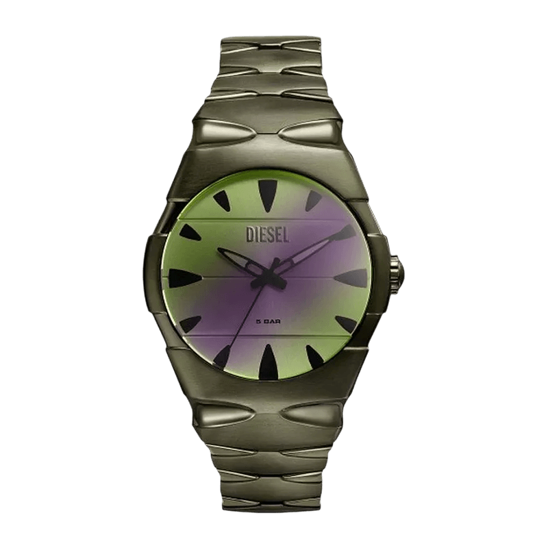 Montre Homme Diesel D-Sruptor Boîtier/Bracelet Acier Vert 42mm, Cadran Argenté Soleillé – DZ2215
