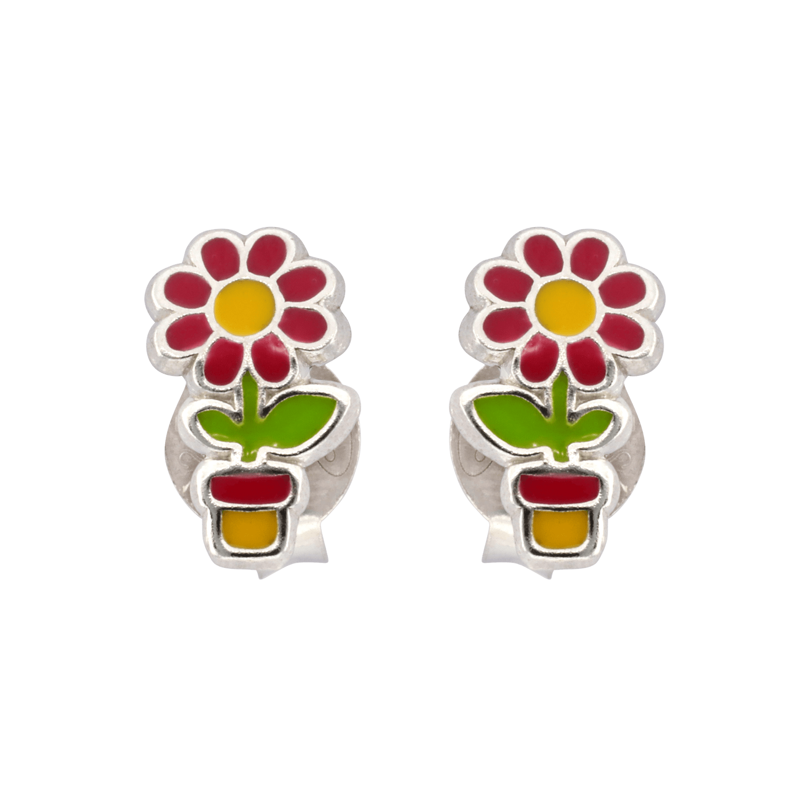 Boucles d'Oreilles Argent fleur en pot fushia