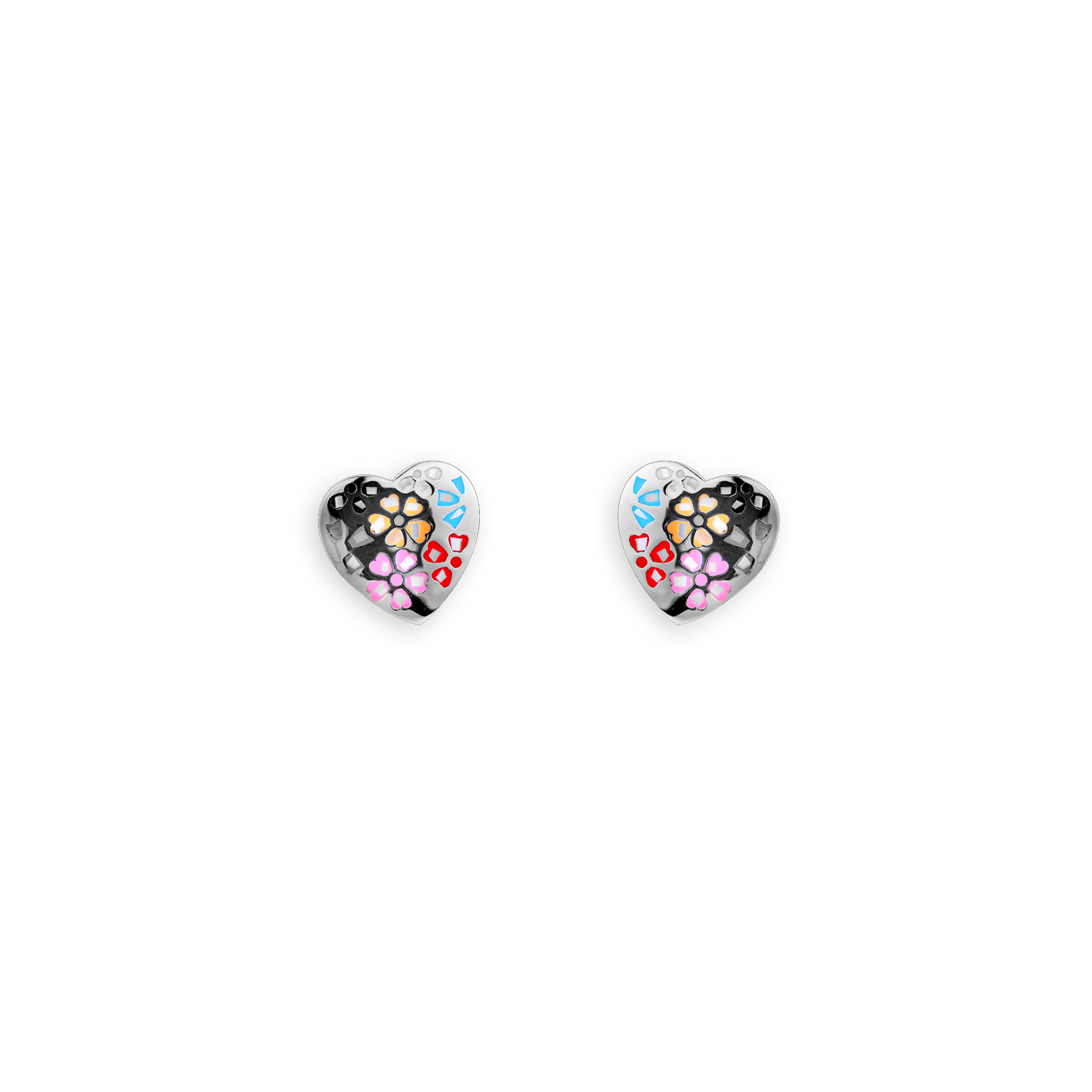 Boucles D'oreilles Acier Cœur 14.5mm Email Multicolore
