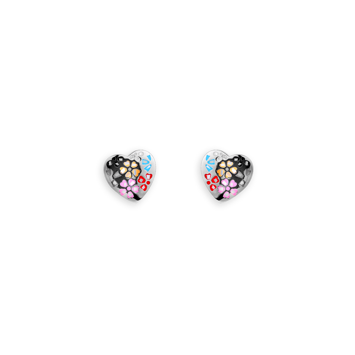 Boucles D'oreilles Acier Cœur 14.5mm Email Multicolore