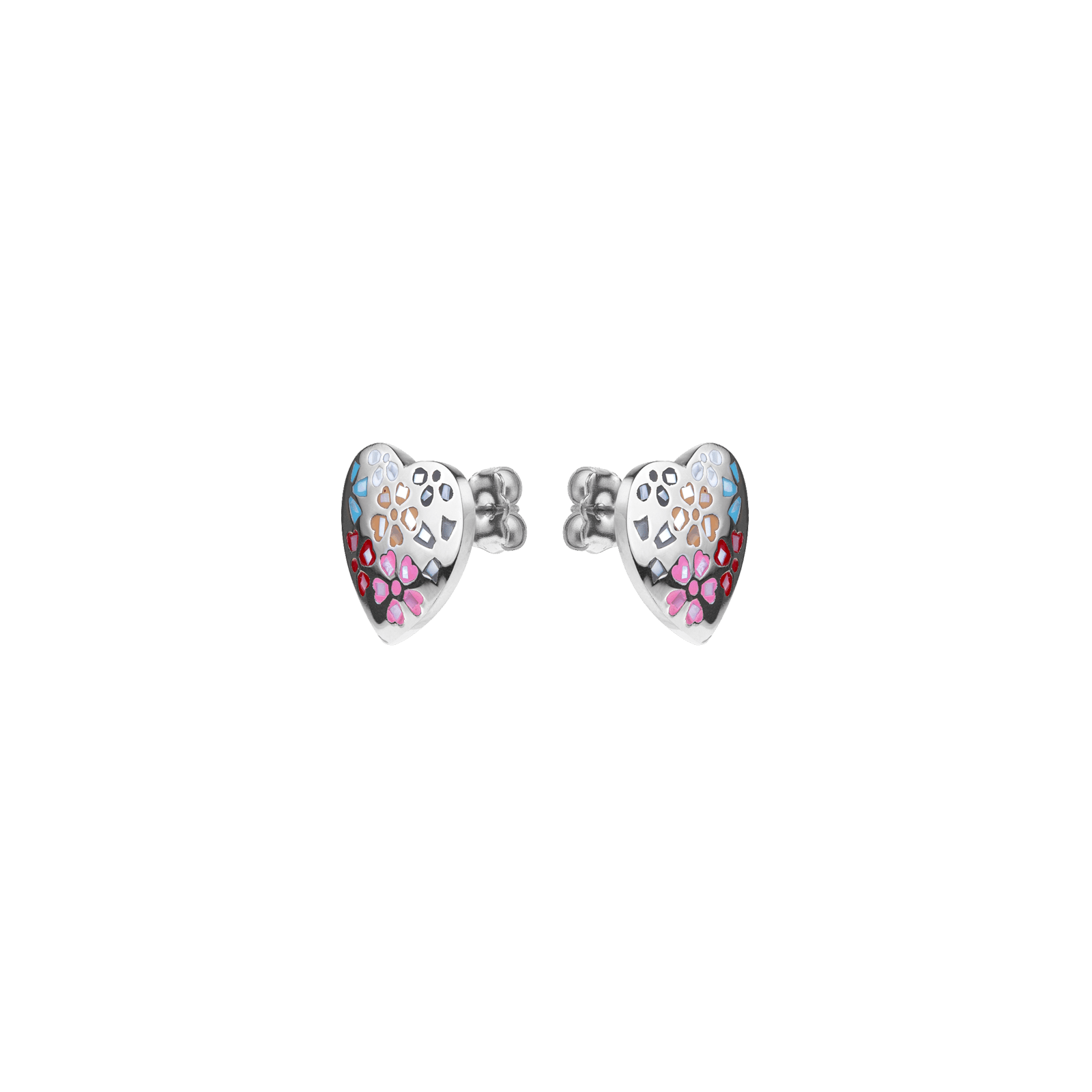 Boucles D'oreilles Acier Cœur 14.5mm Email Multicolore