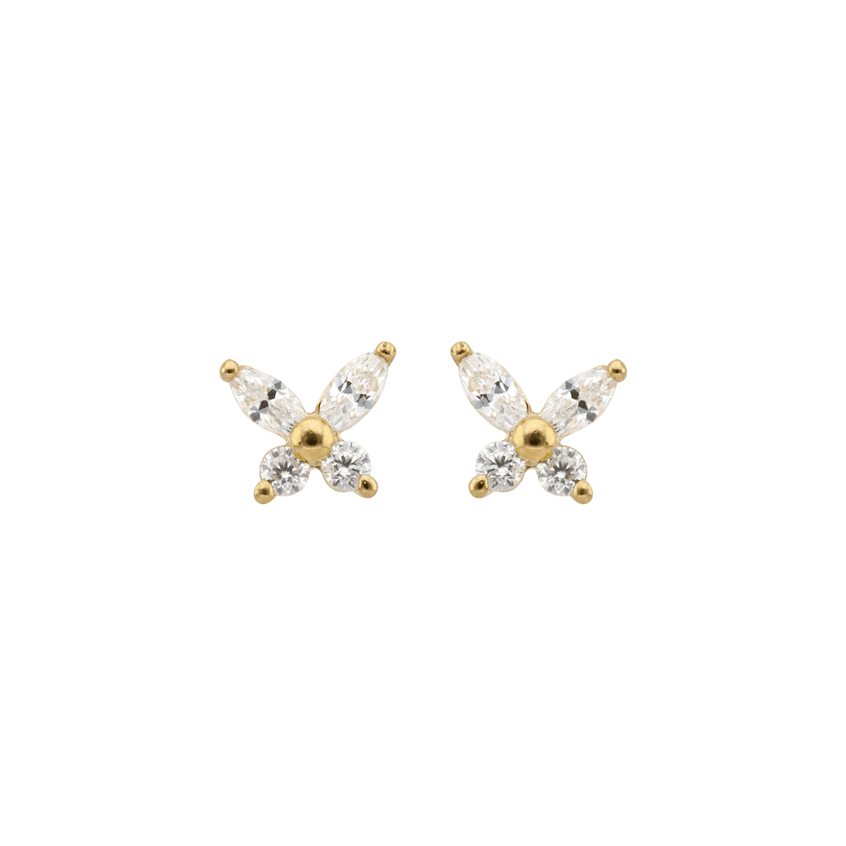Boucles D'oreilles Or 375 Papillon Zirconium 5.2*4.7mm Fermoir Or 375 Silicone
