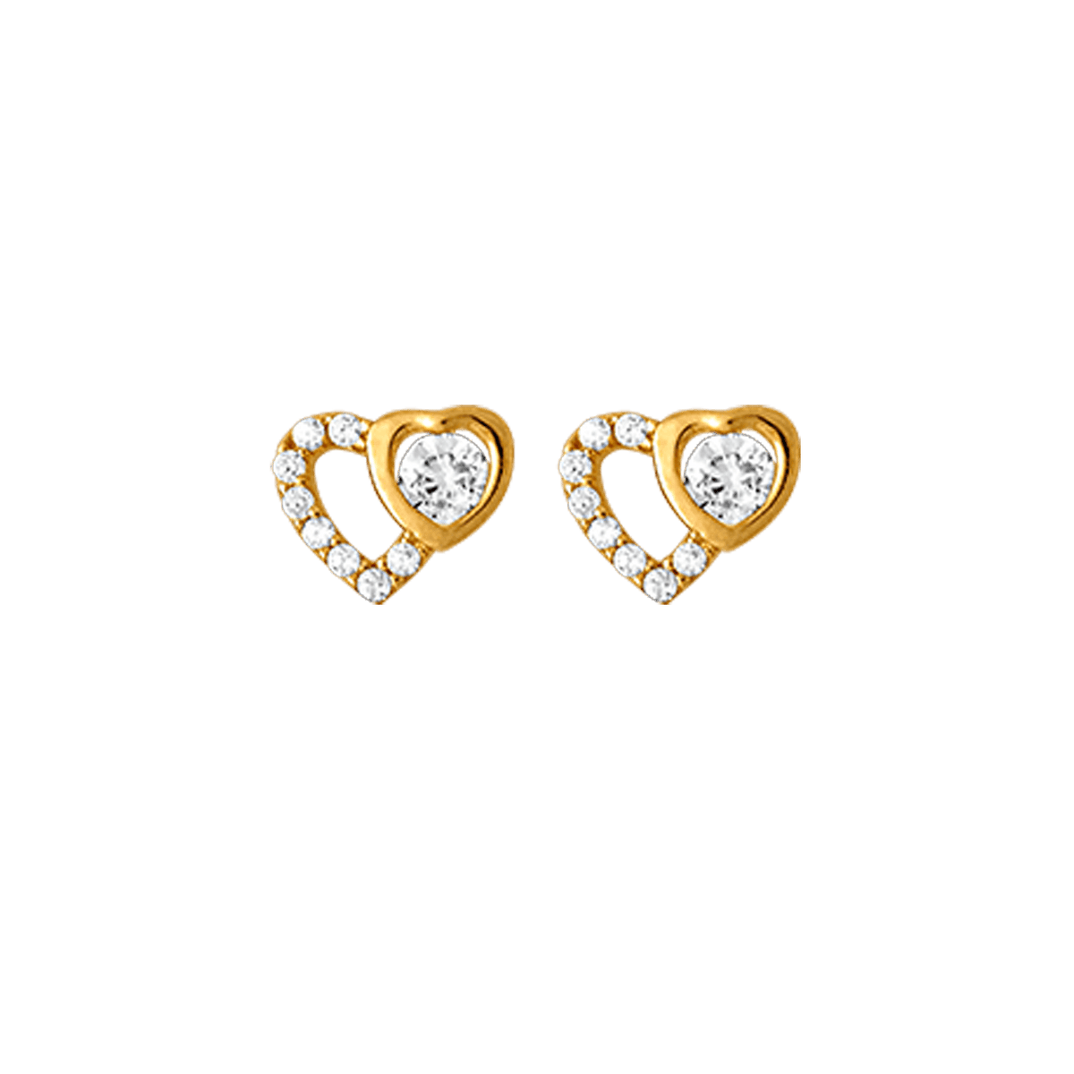 Boucles D'oreilles Cœurs Zirconium 7*6mm Or 375 Fermoir Silicone