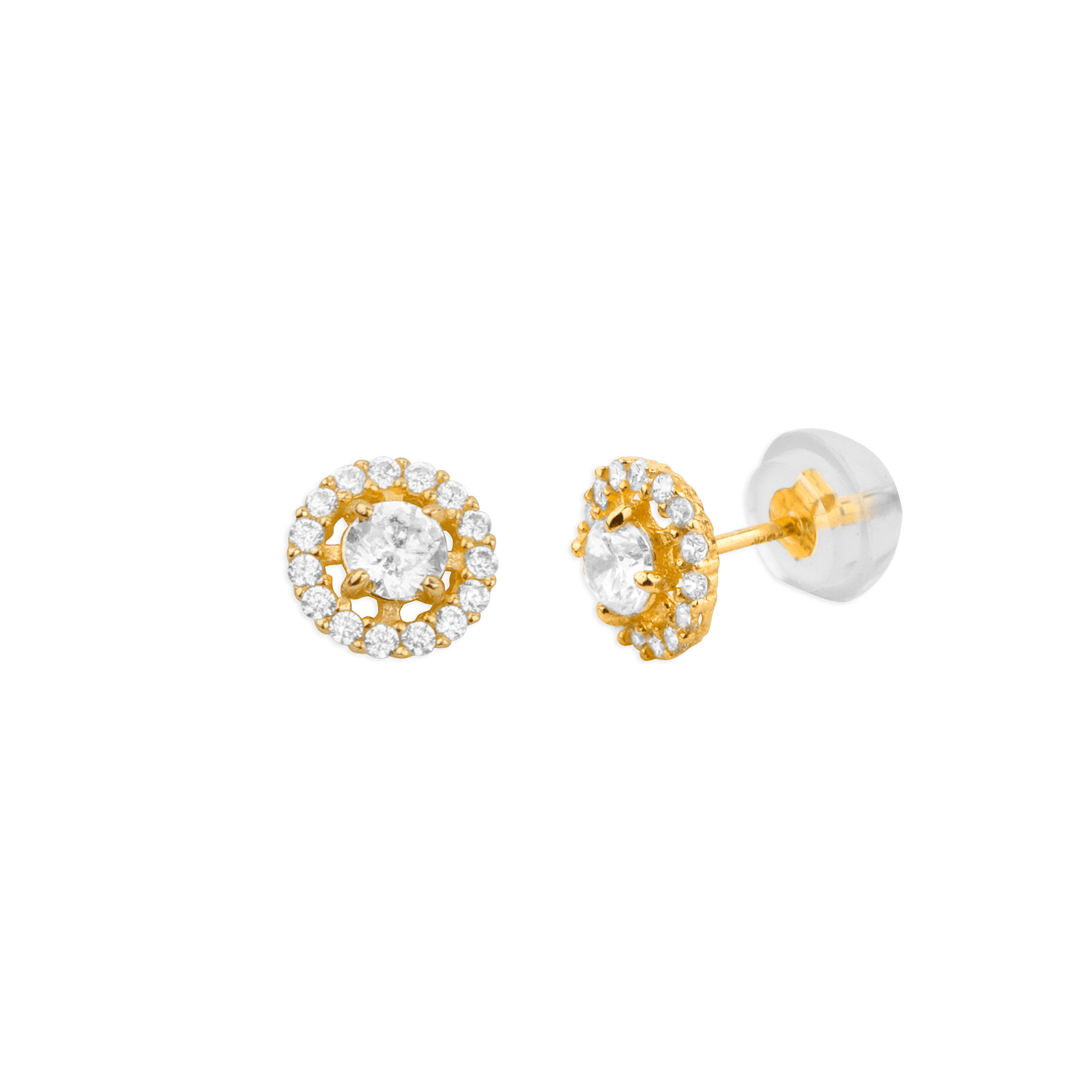 Boucles D'oreilles Zirconium 7 mm Or375 Fermoir Silicone