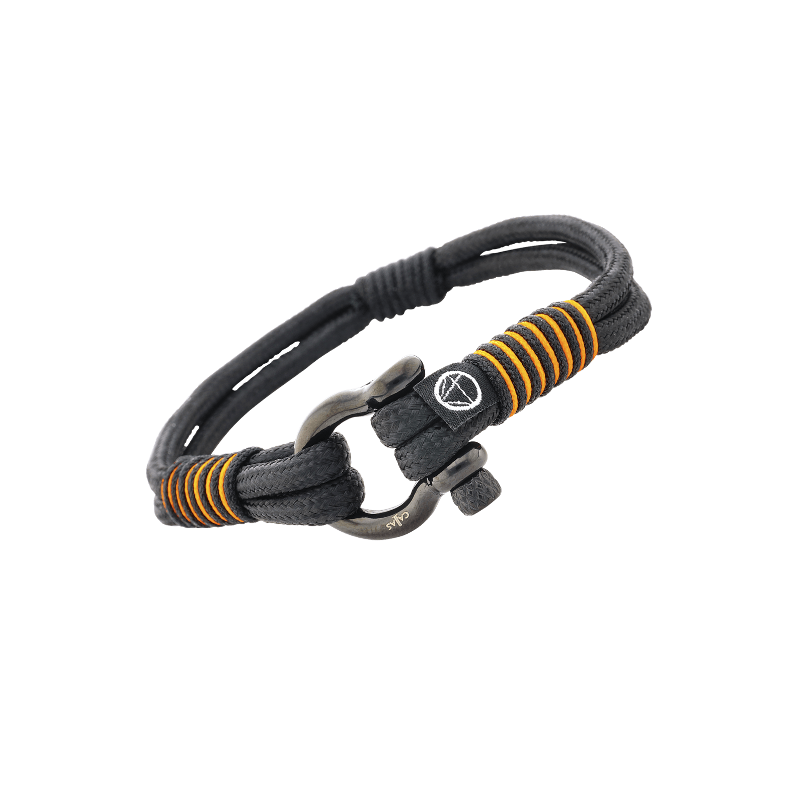 bracelet homme acier callas corde nylon noir et orange manille acier ion plating black 21cm