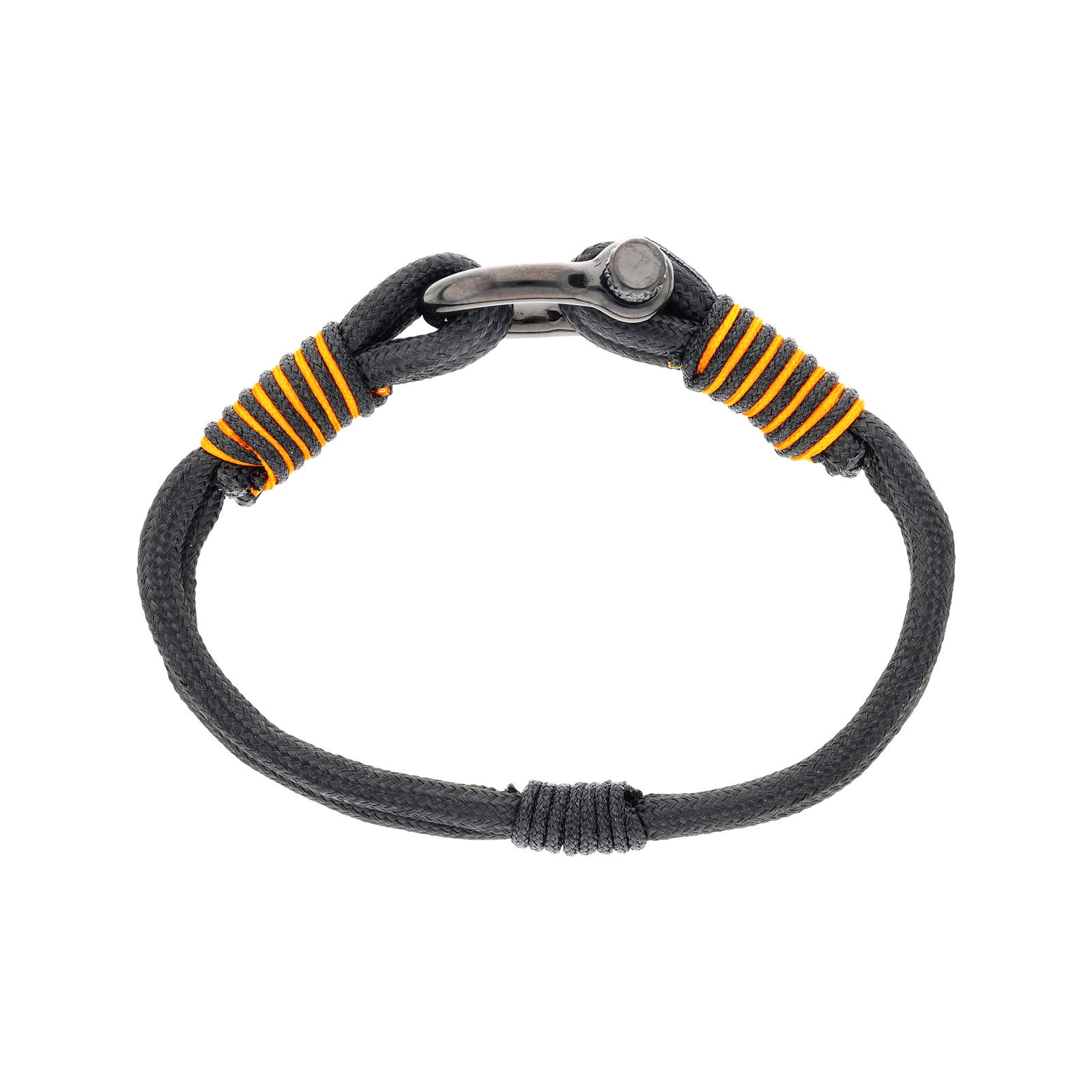 bracelet homme acier callas corde nylon noir et orange manille acier ion plating black 21cm