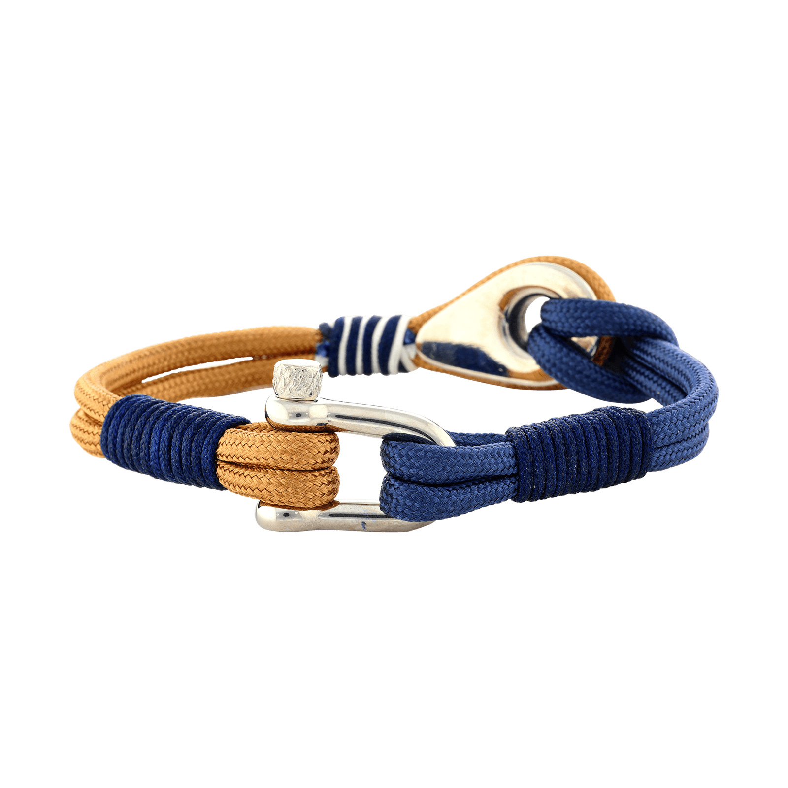 Bracelet Callas cordon nylon marron et bleu motif bateau manille Acier 21cm