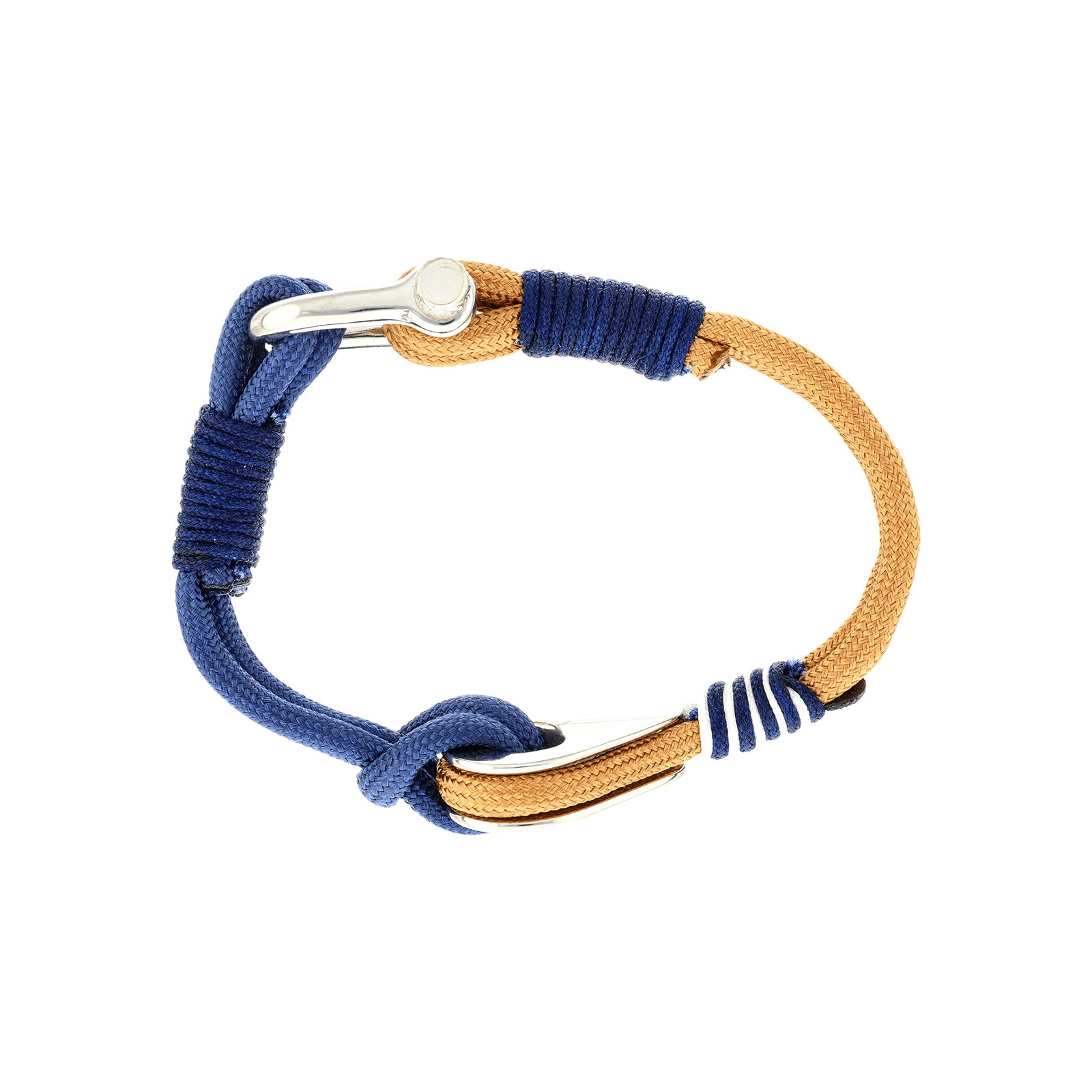 Bracelet Callas cordon nylon marron et bleu motif bateau manille Acier 21cm