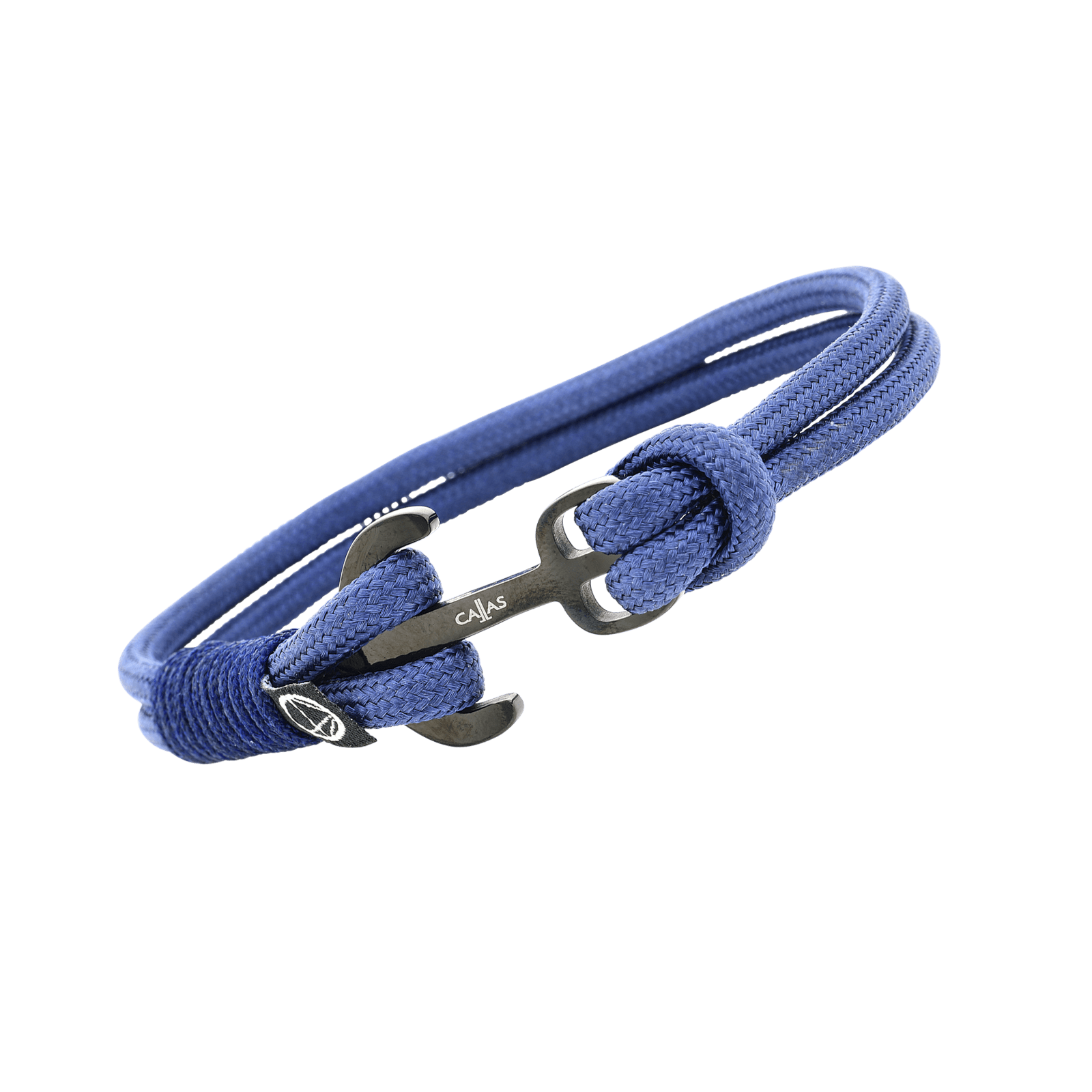 bracelet callas corde nylon bleu et ancre acier ion plating black 21cm