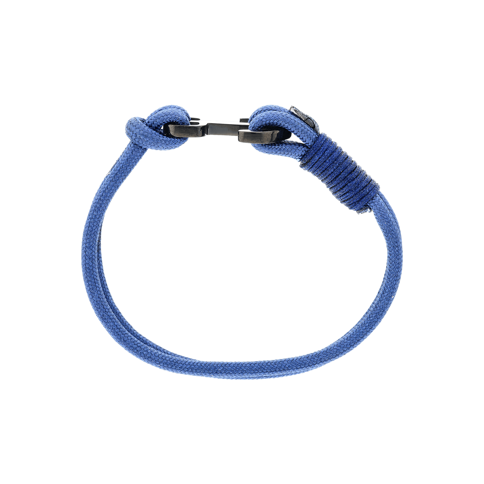 bracelet callas corde nylon bleu et ancre acier ion plating black 21cm