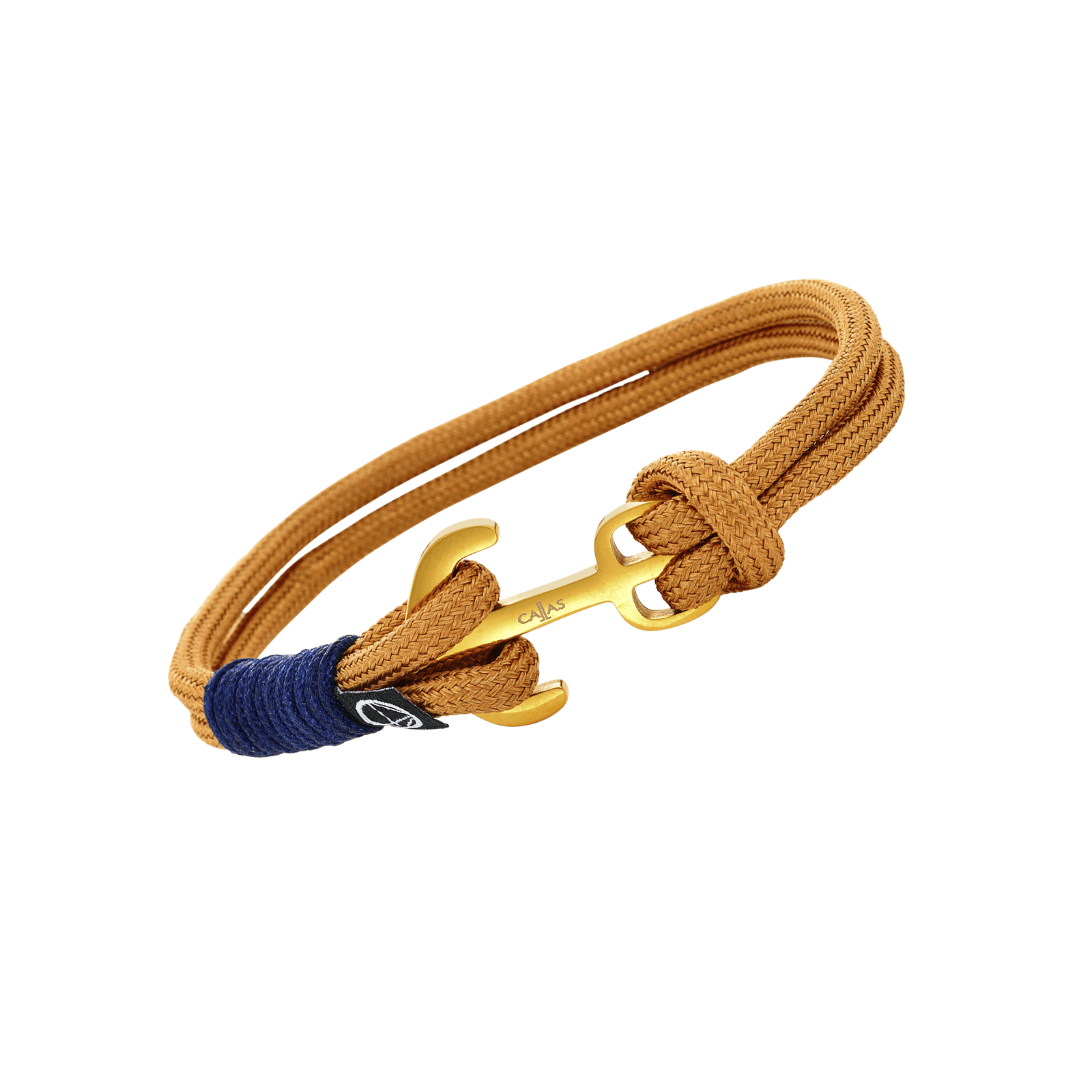 Bracelet Callas corde nylon marron et bleu ancre Acier doré 21cm