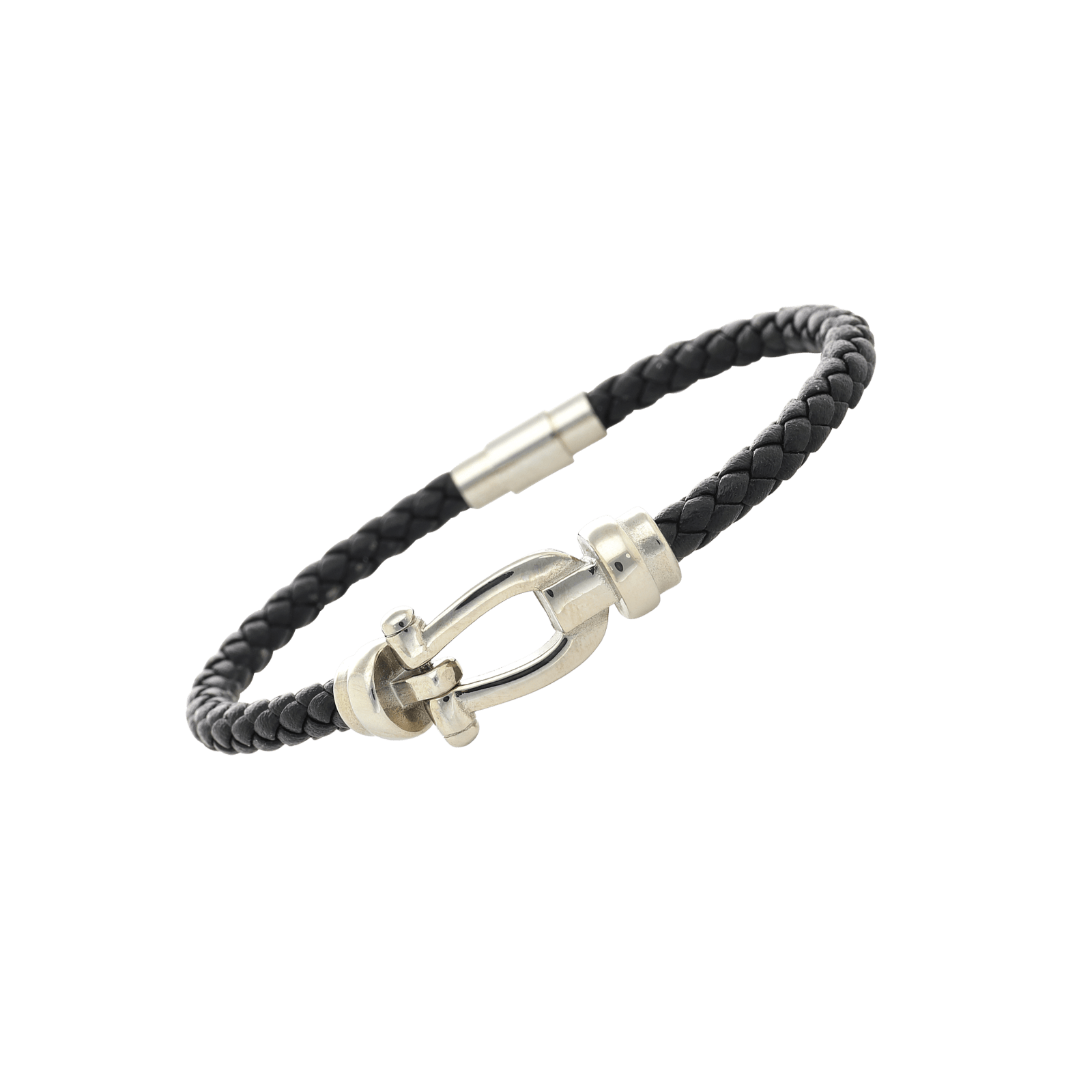 Bracelet Callas cuir tressé noir manille Acier 21 centimètres