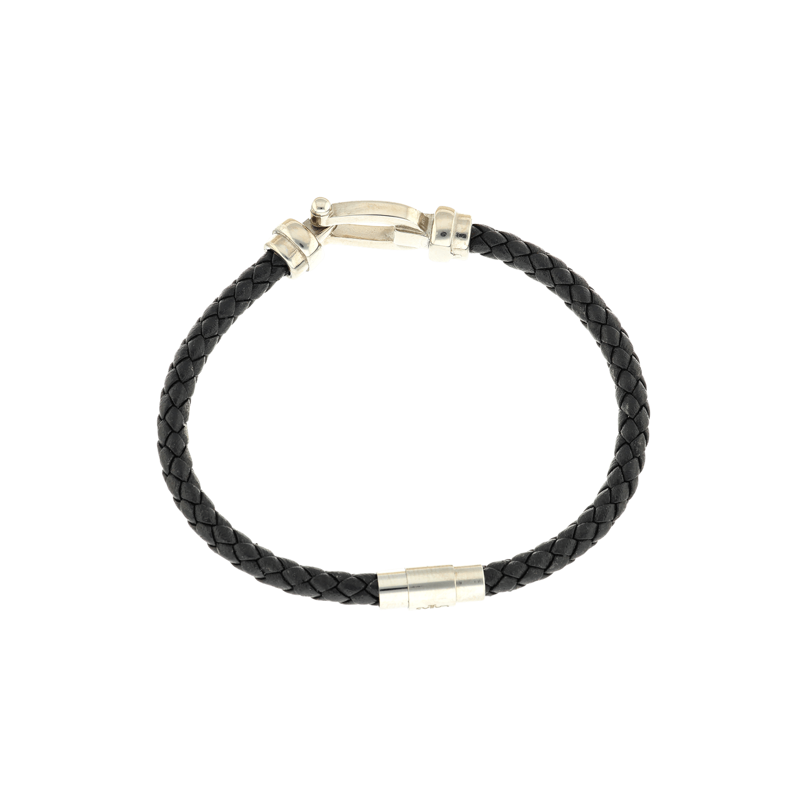 Bracelet Callas cuir tressé noir manille Acier 21 centimètres