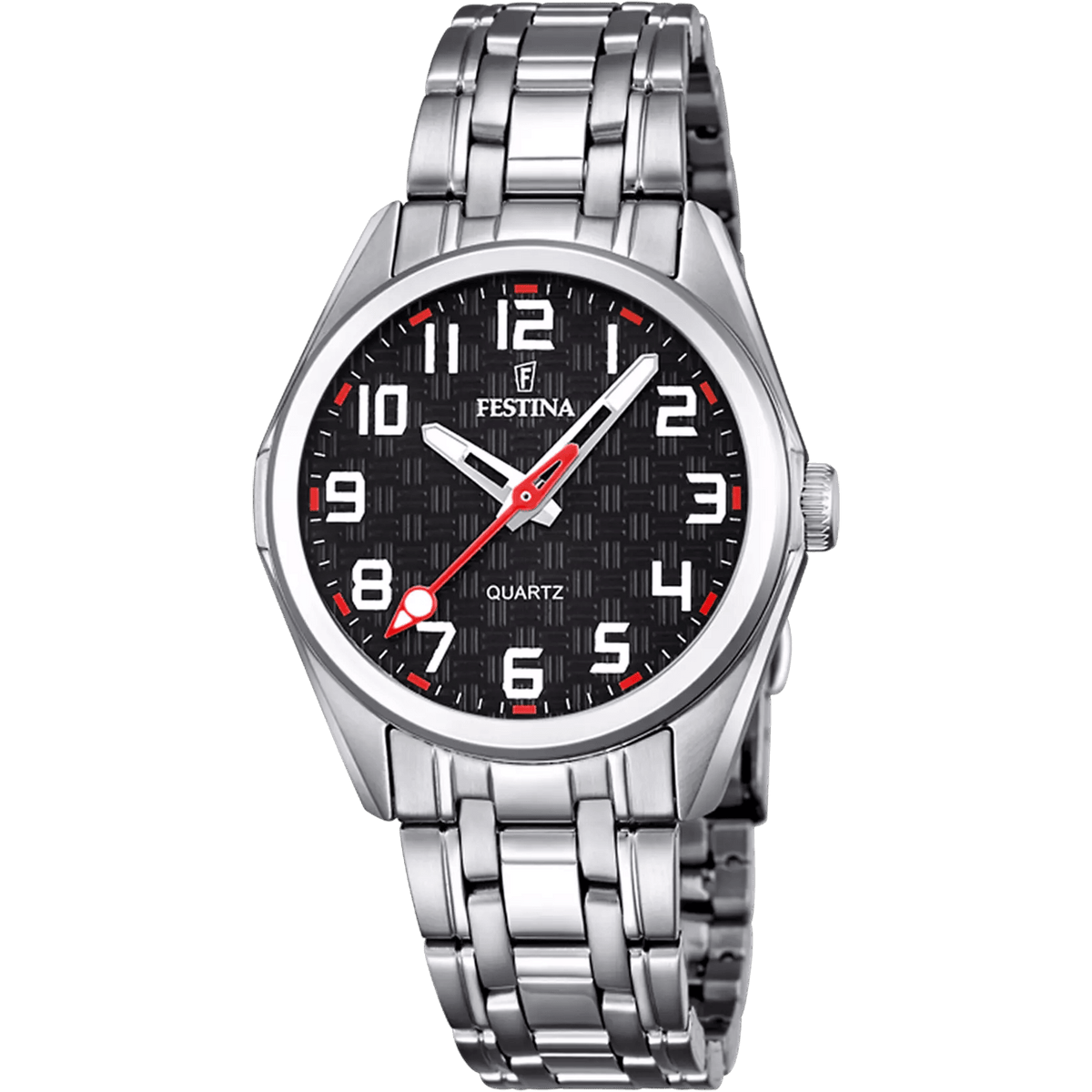 montre festina junior collection f16903/3, pour enfant avec boîtier et bracelet en acier, mouvement quartz, cadran noir, verre minéral, étanchéité 5 atm et aiguilles lumineuses.