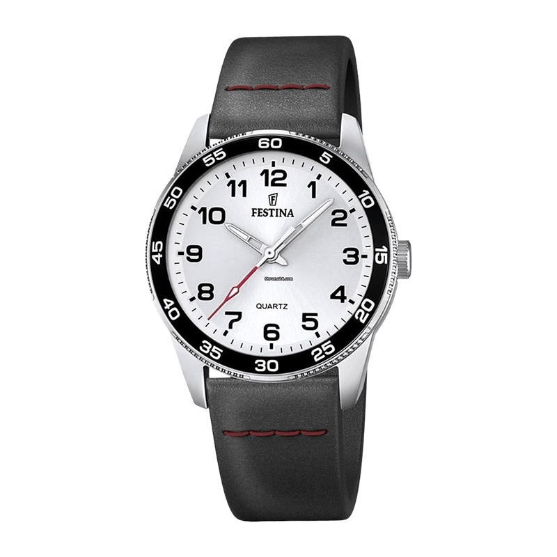 Montre Enfant Festina Junior Collection Boîtier Acier 33.9mm, Cadran Argenté, Bracelet Cuir/Textile – F16906/1