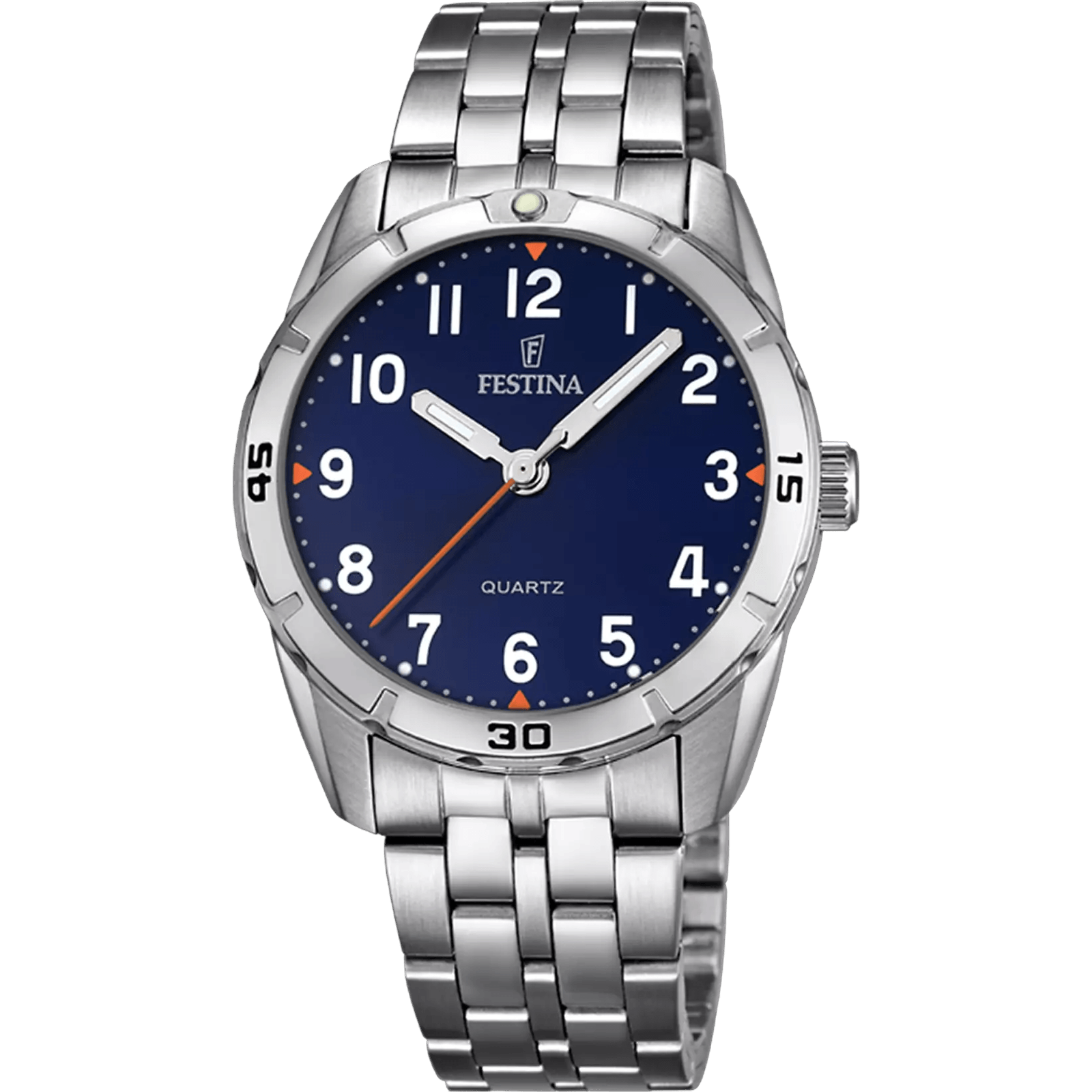 montre festina f16907/2 (modèle de la collection junior) : analogique à quartz pour enfant, boîtier acier inoxydable ~33 mm, cadran bleu avec verre minéral, bracelet acier inoxydable argenté avec boucle déployante, étanchéité 5 bars (50 m), mouveme