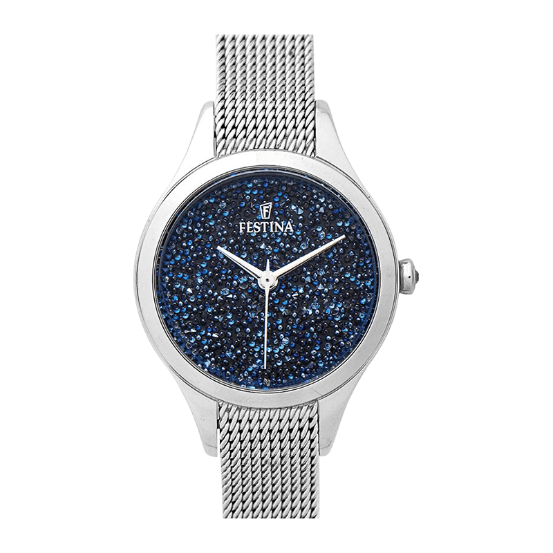 Montre Femme Festina Mademoiselle Acier Argenté, Cadran Bleu, Swarovski – F20336-2