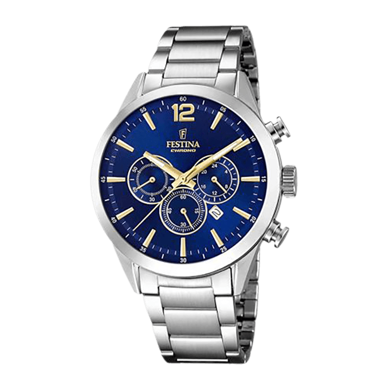Montre Homme Festina Timeless Chronograph Acier, Cadran Bleu Nuit – Chrono – F20343-2