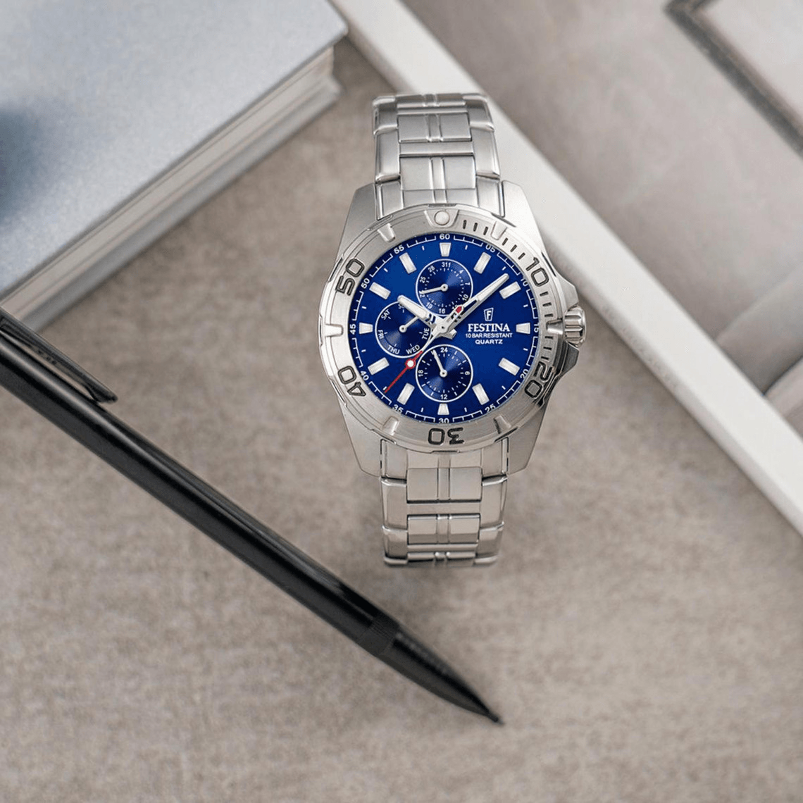 montre festina f20445-2 - multifonction acier quartz cadran bleu et bracelet