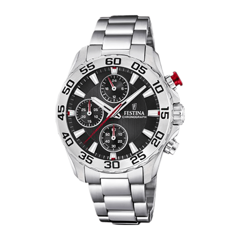 Montre Enfant Festina Junior Acier 36.5mm, Cadran Noir Chronographe – F20457-3