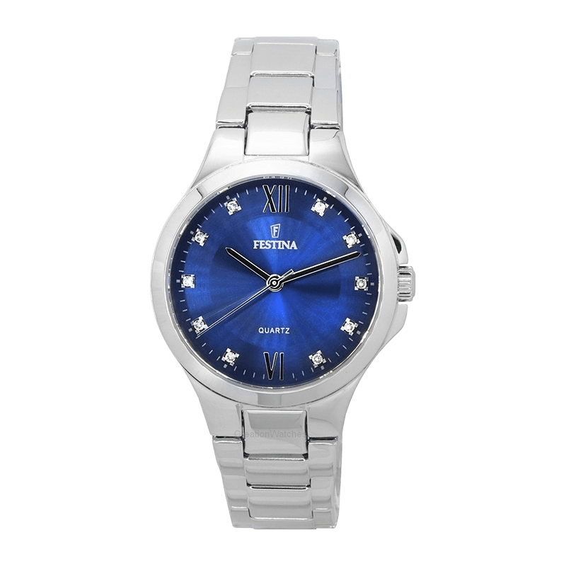 Montre Femme Festina Mademoiselle Acier Argenté 34mm, Cadran Bleu, Swarovski – F20582-3