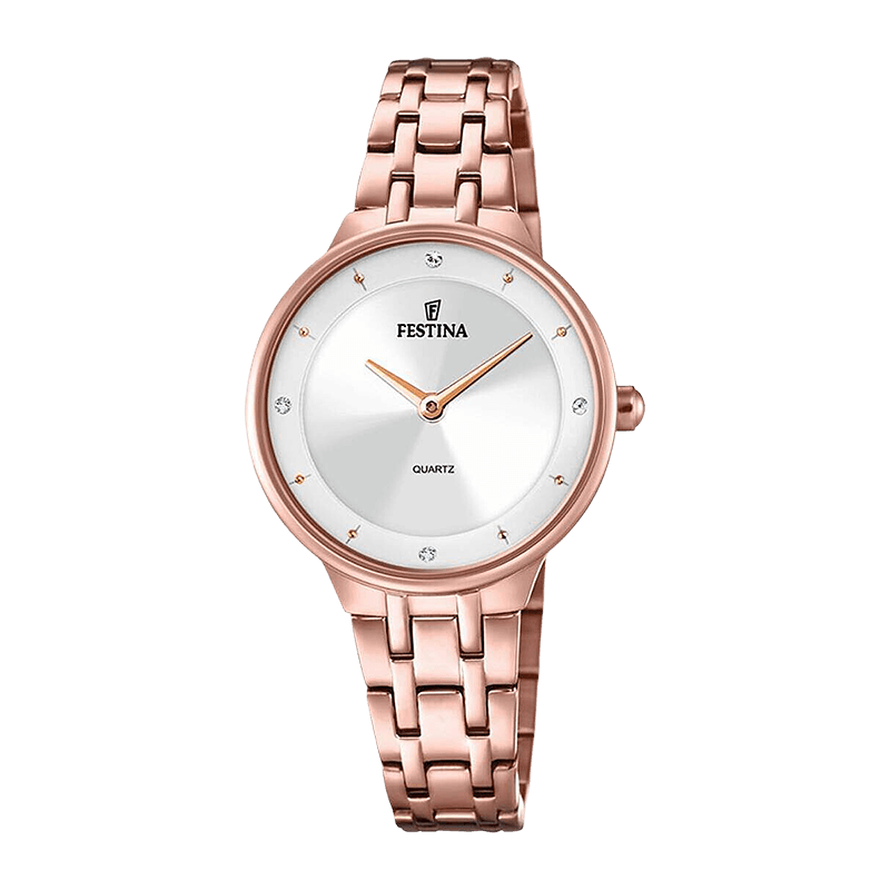 Montre Femme Festina Mademoiselle Acier Doré Rose 30.5mm, Zircons – F20602-1