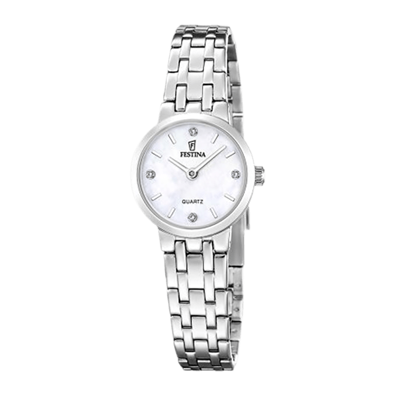 Montre Femme Festina Mademoiselle Acier Argenté 23mm, Cadran Blanc, Bracelet Bicolore – F20746-1