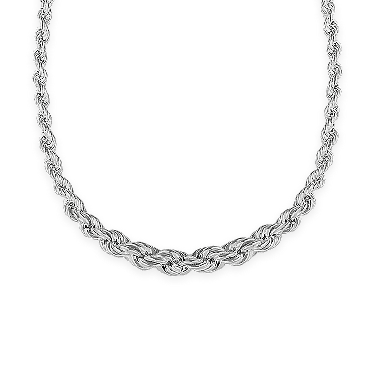 Collier Argent 925 Chute Maille Corde Centre 8mm 46cm