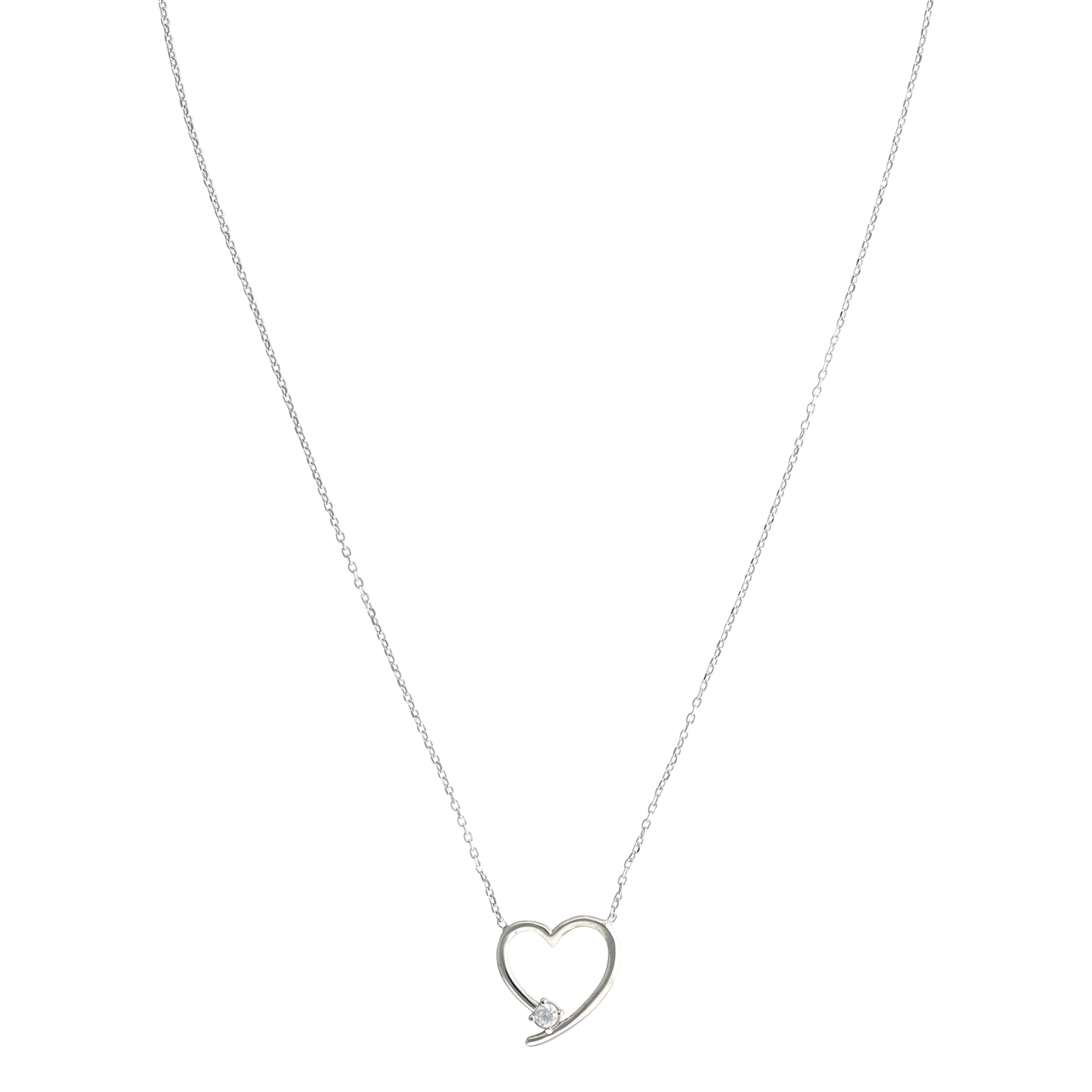 Collier Argent coeur et Oxyde de Zirconium 45 centimètres