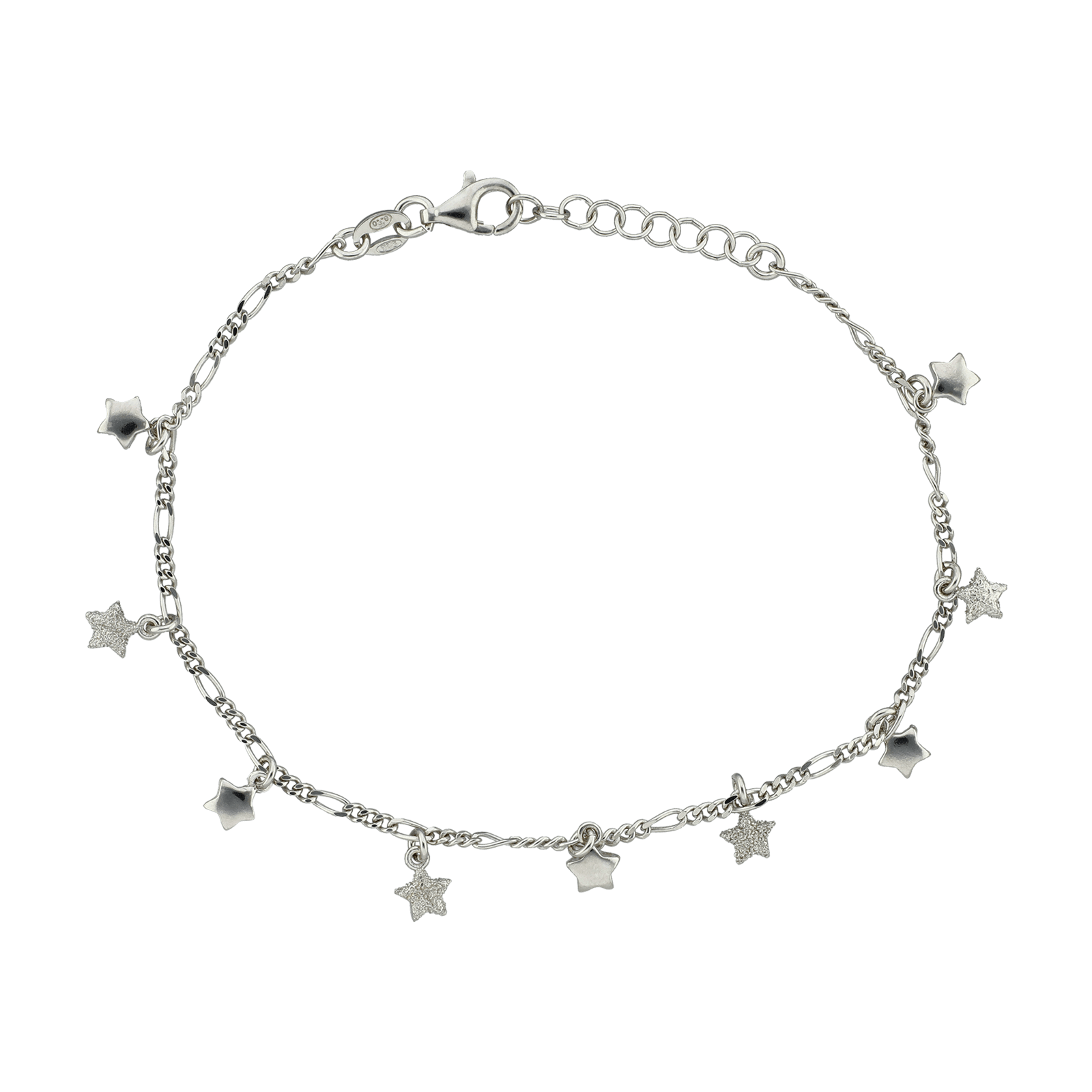 Bracelet Argent étoiles Lisse et laser 18+2cm