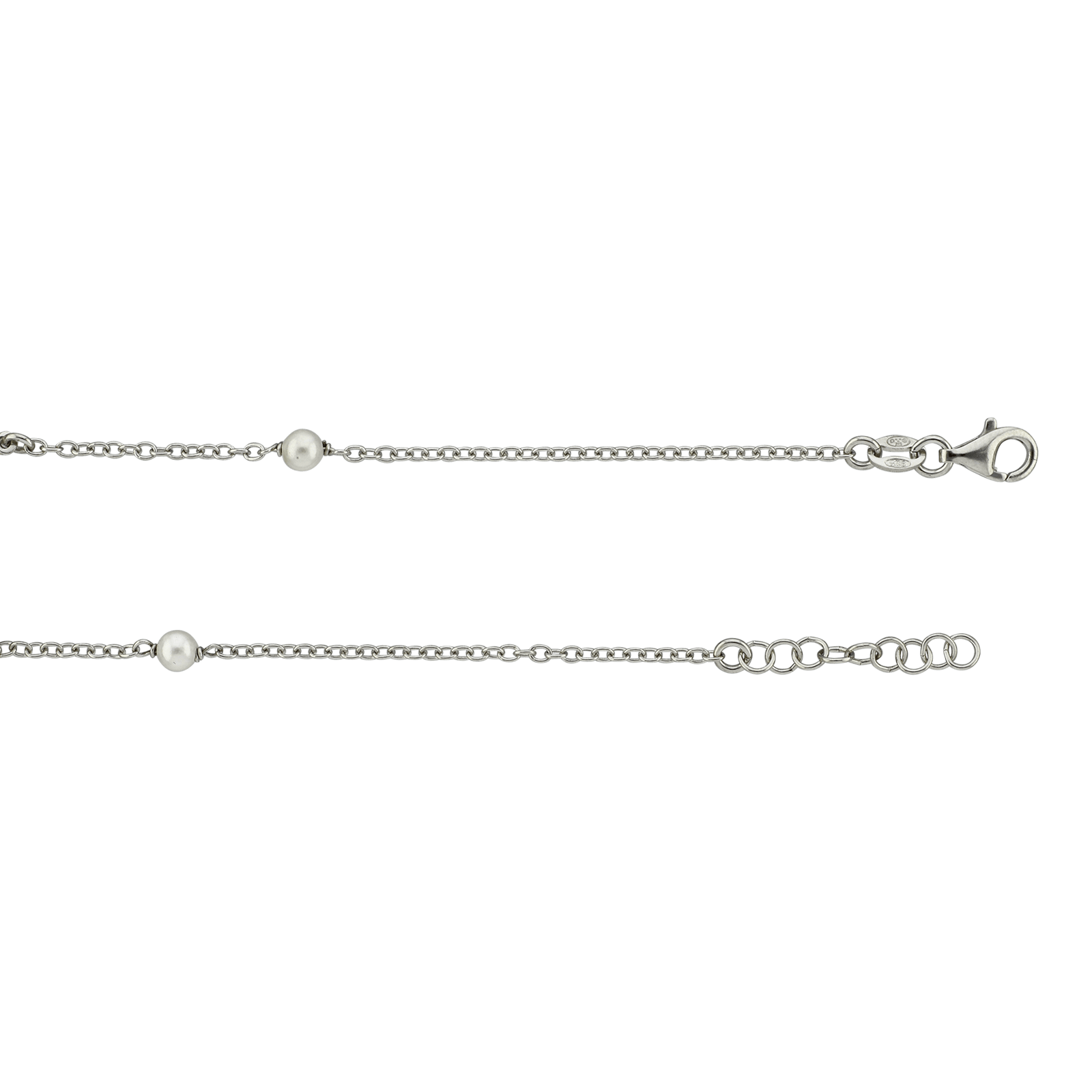 bracelet Argent Centre coeur ajouré plus 2 Perles 18 plus 2 centimètres