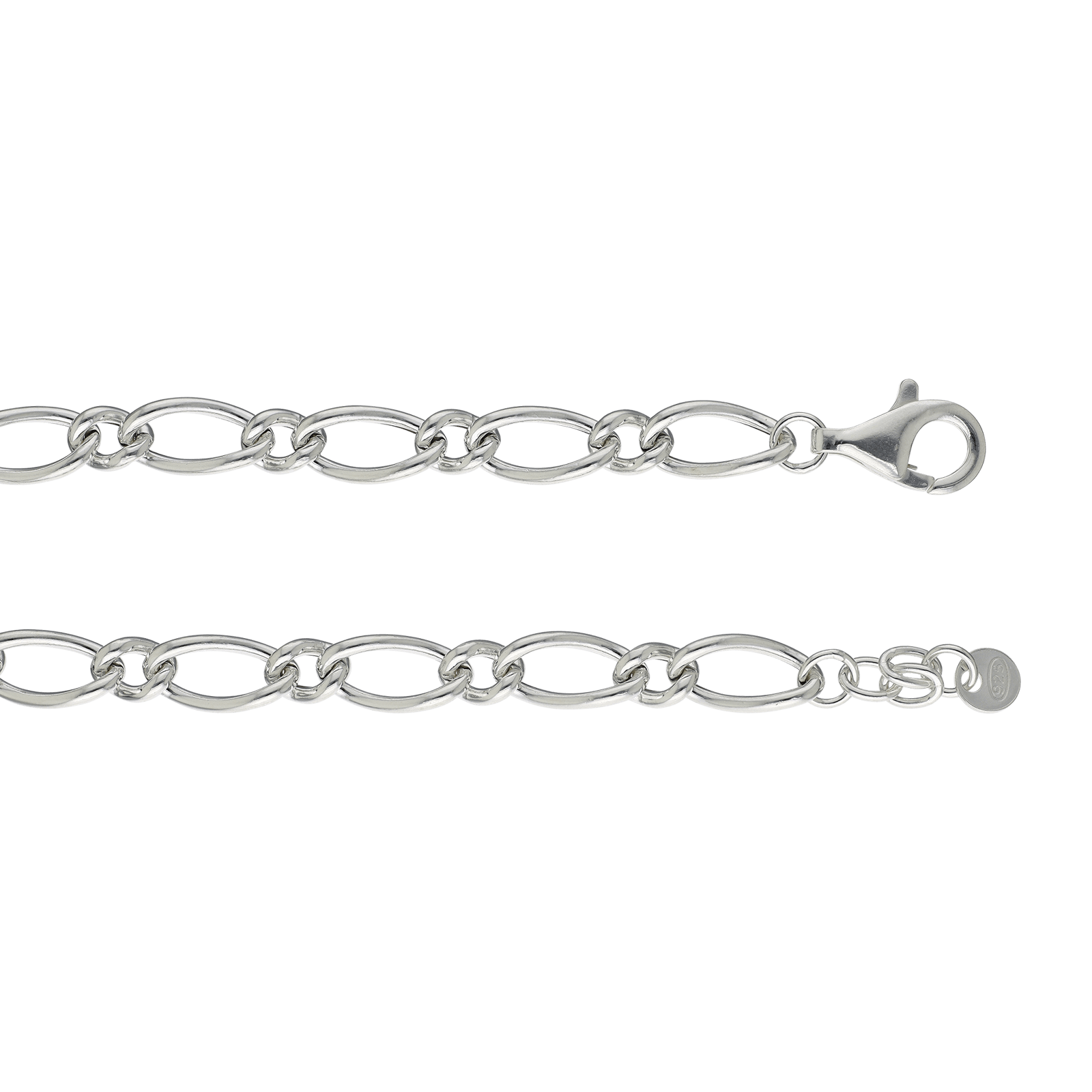 bracelet Argent mailles ovales 18+2cm