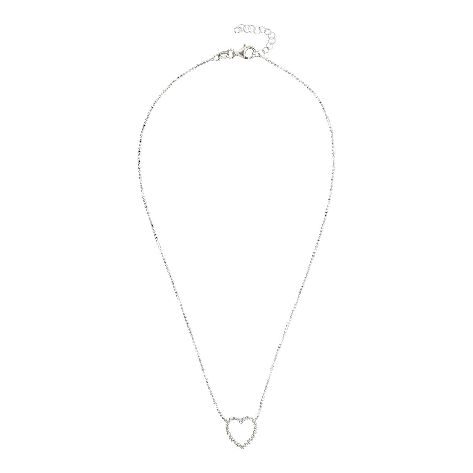 Collier Argent Centre coeur Perle ajouré Grand modèle 42 plus 3 centimètres