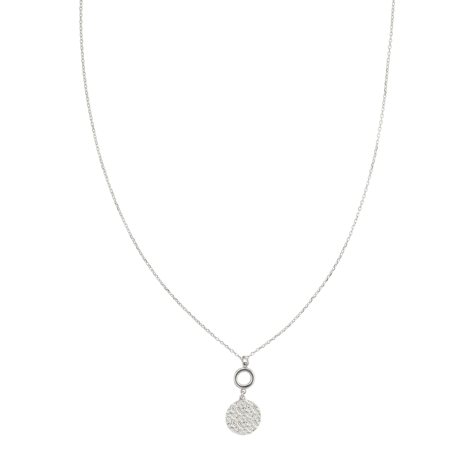 Collier Argent Centre cercle martelée 42 plus 3 centimètres