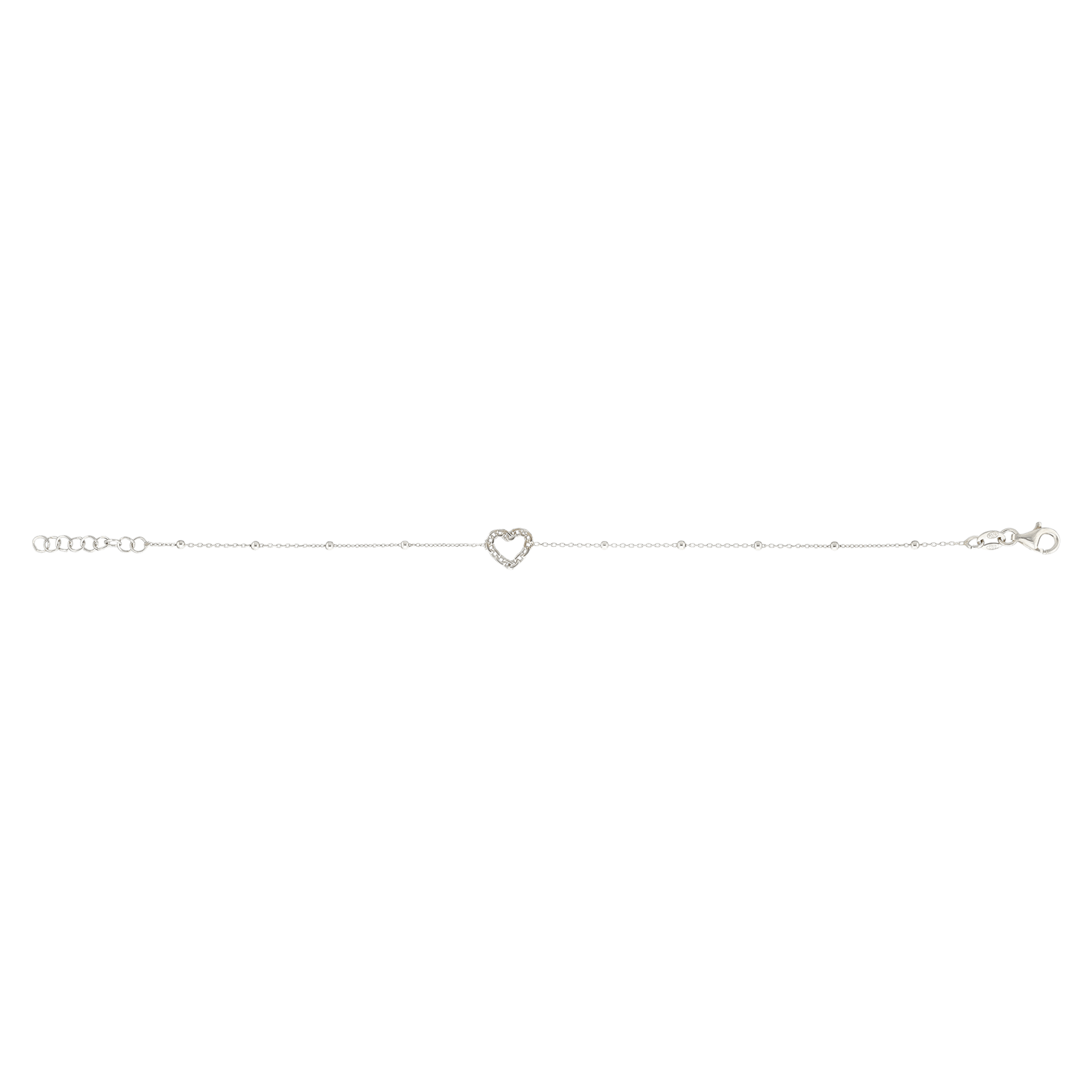 Bracelet Argent boule Centre coeur ajouré 18 centimètres plus 2 centimètres