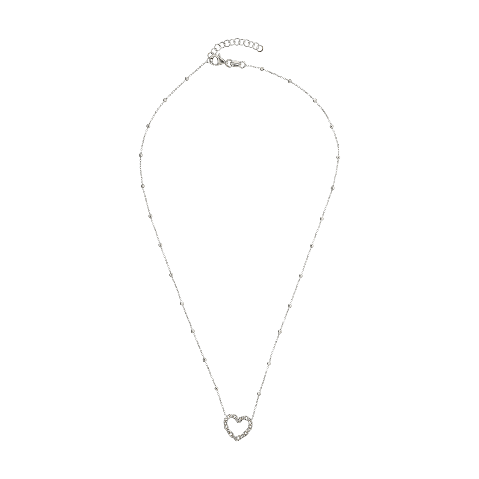 Collier Argent boule Centre coeur ajouré 42 plus 3 centimètres