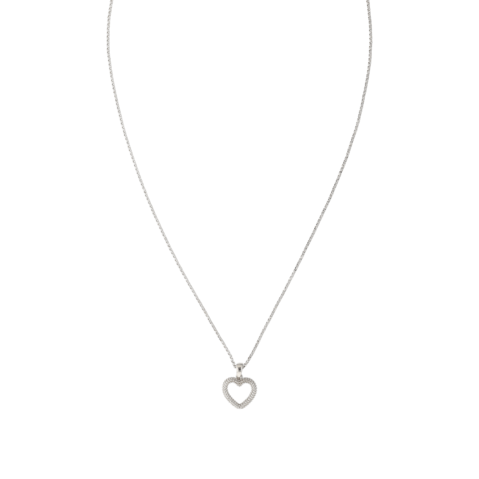 Collier Argent coeur ajouré texturée 42 plus 3 centimètres