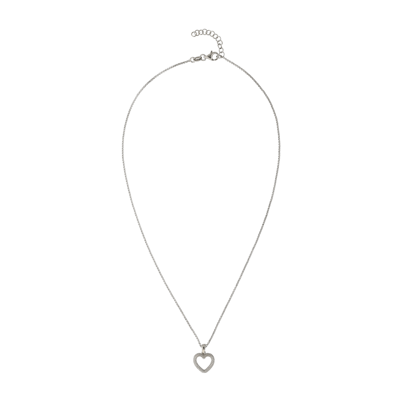 Collier Argent coeur ajouré texturée 42 plus 3 centimètres