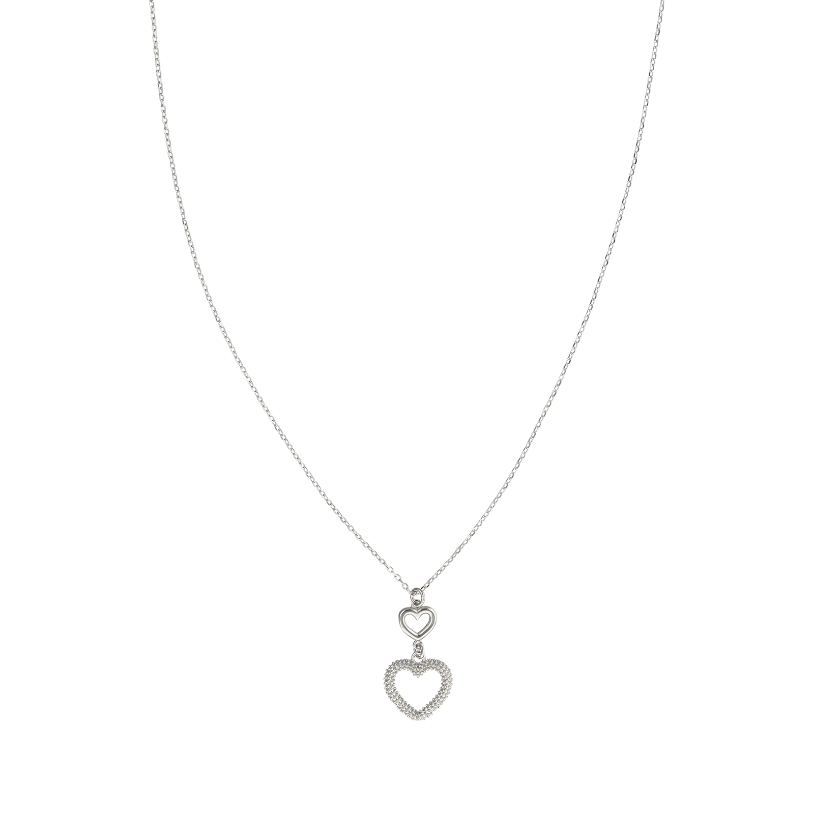 Collier Argent Centre coeurs ajourés plus texturée 42 plus 3 centimètres
