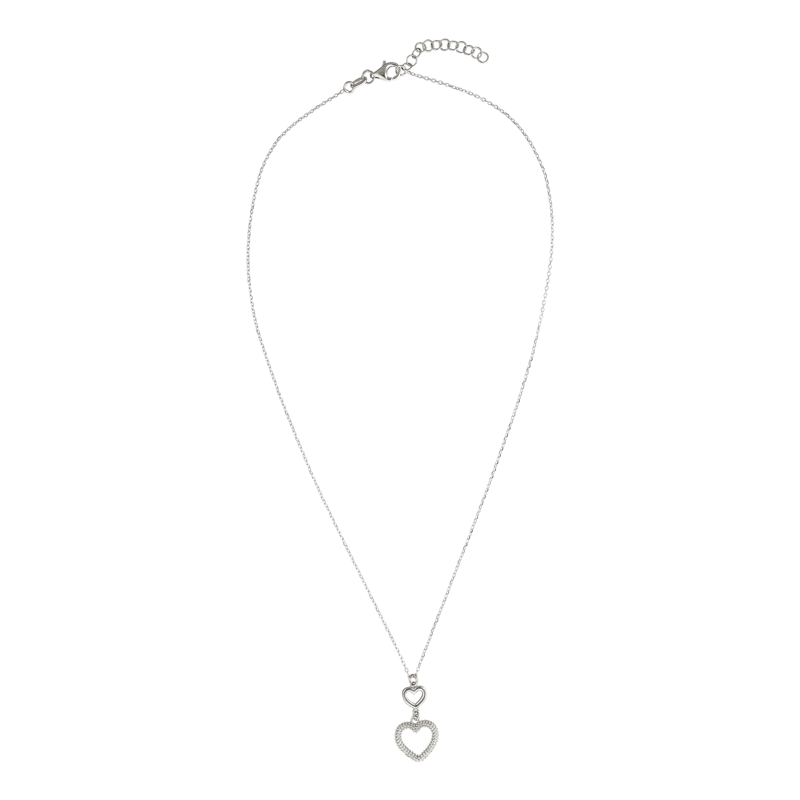Collier Argent Centre coeurs ajourés plus texturée 42 plus 3 centimètres